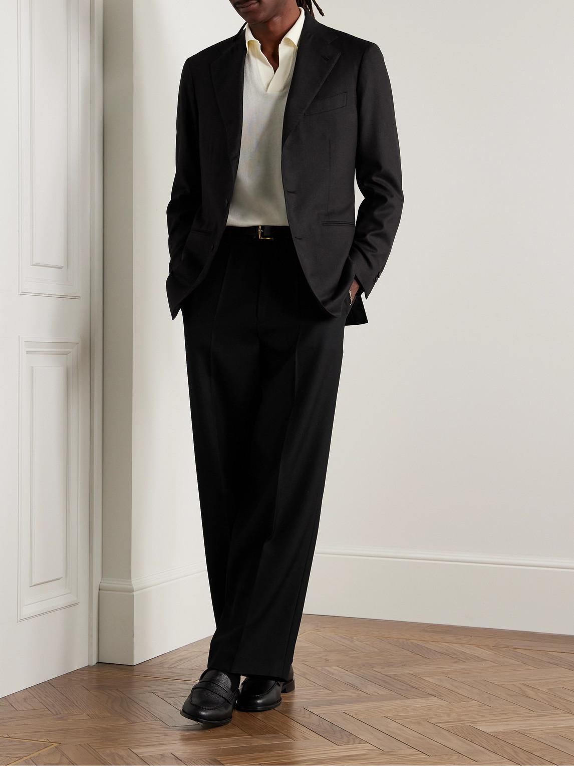 Shop Saman Amel Slim-fit Silk And Cashmere-blend Blazer In Black