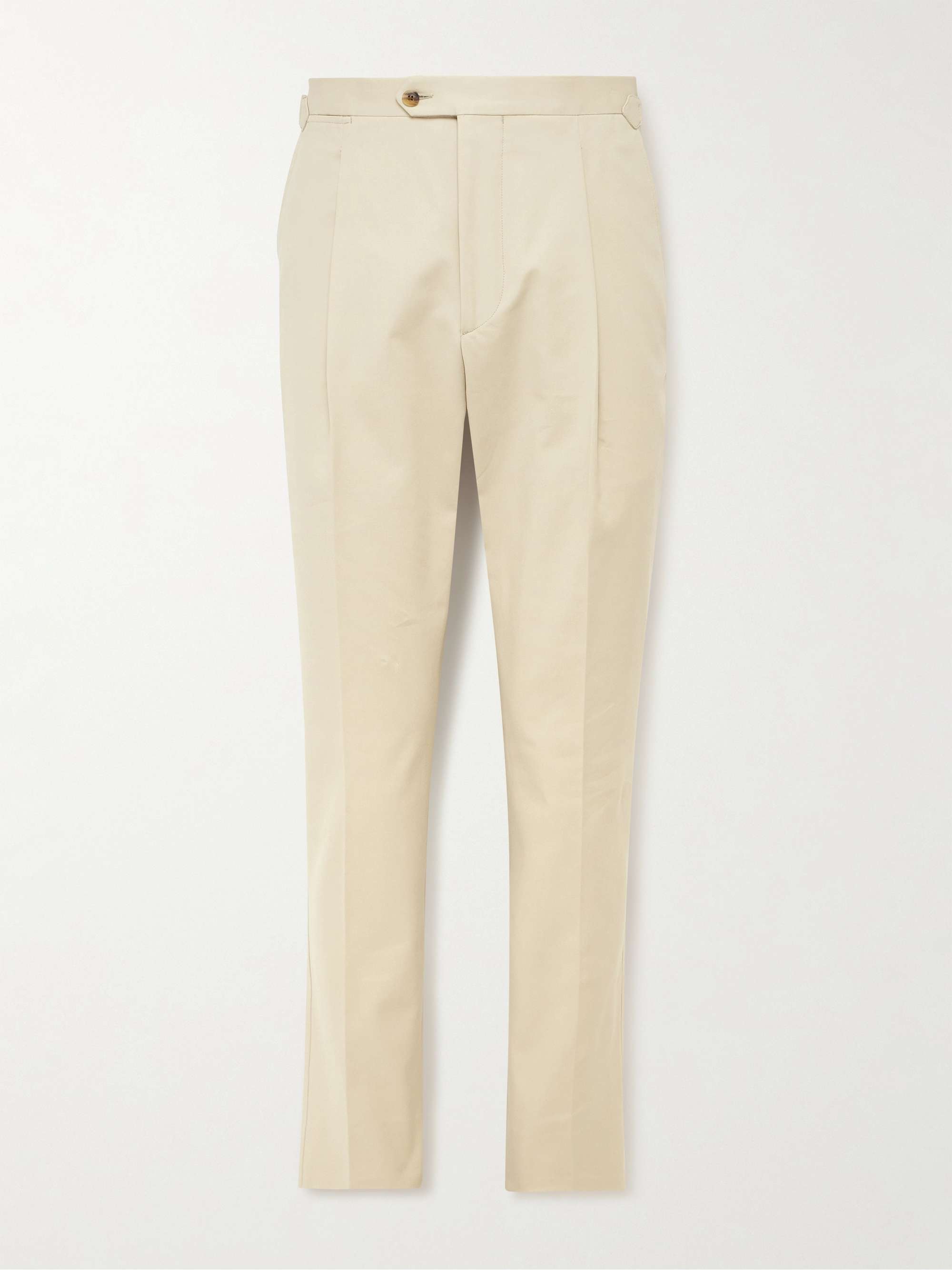 SAMAN AMEL Slim-Fit Straight-Leg Pleated Cotton-Blend Twill Trousers ...