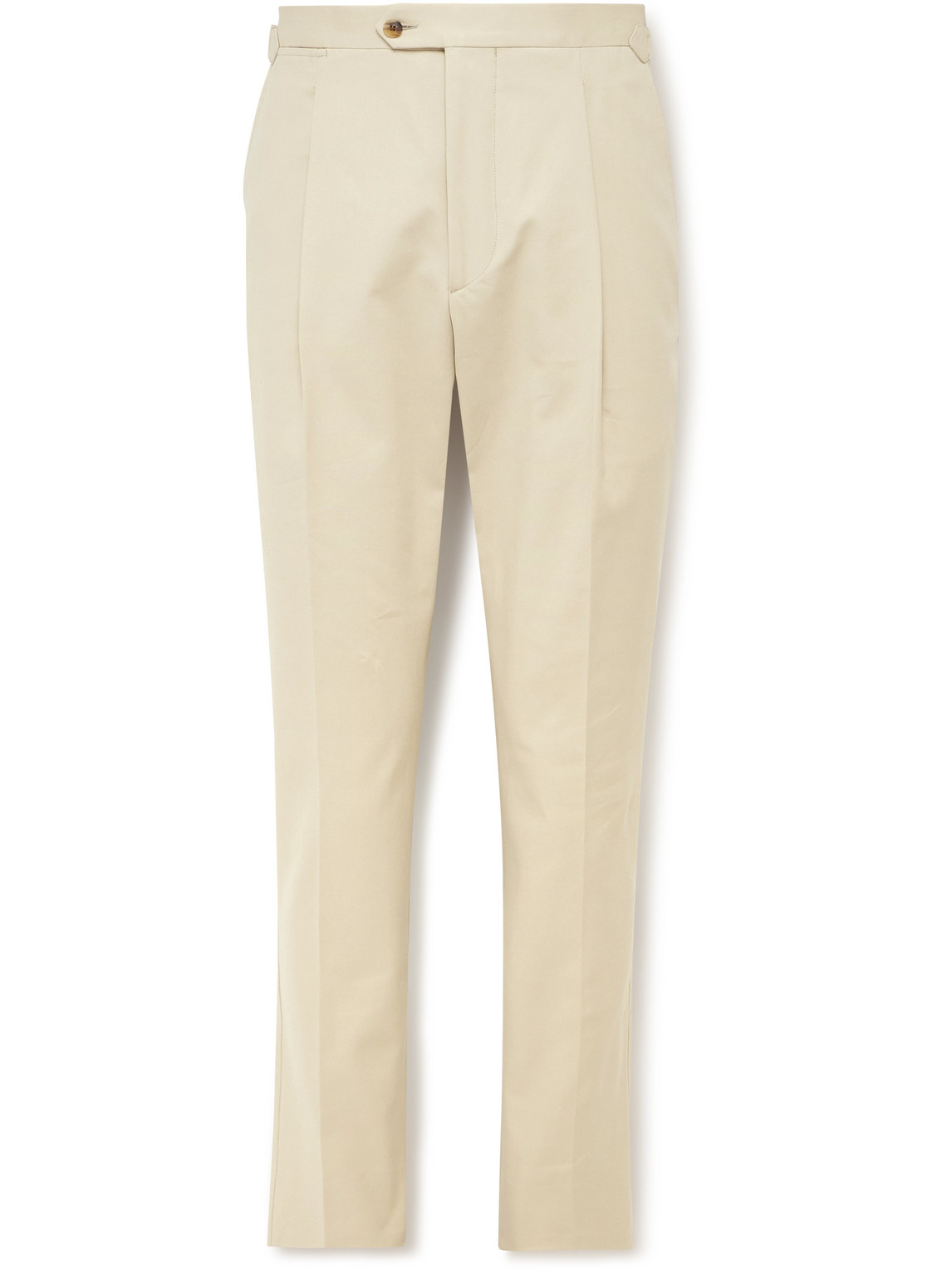 Saman Amel Slim-fit Straight-leg Pleated Cotton-blend Twill Trousers In Neutrals