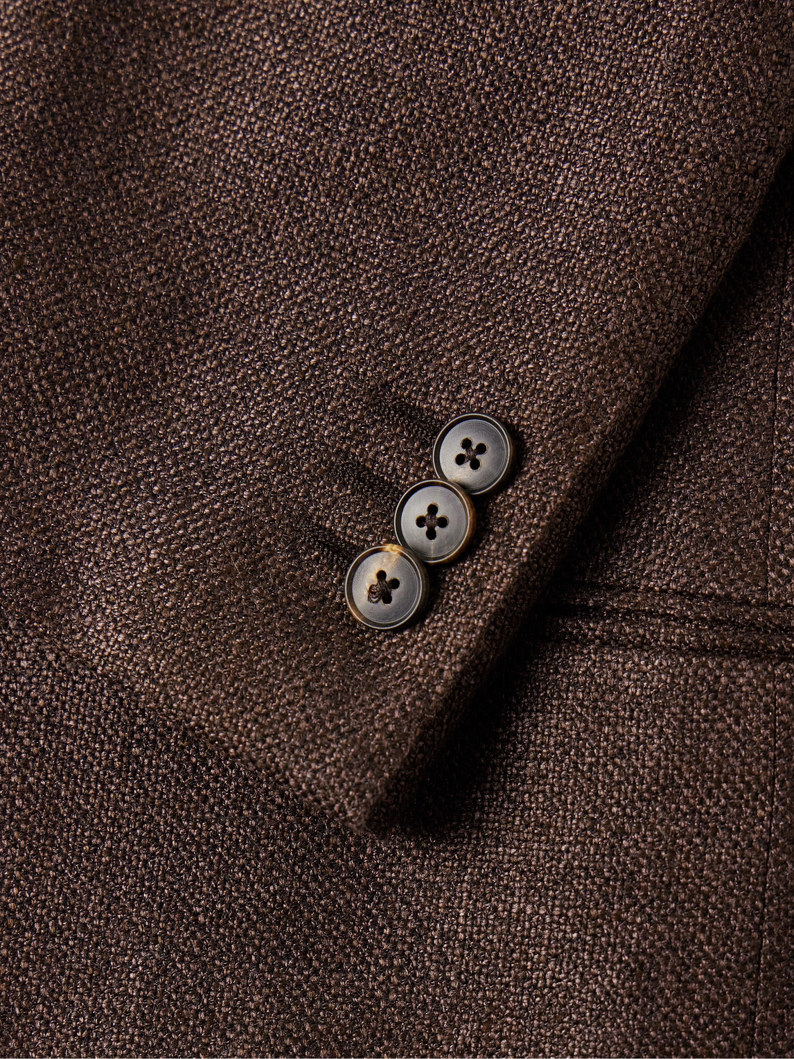 Shop Saman Amel Slim-fit Silk, Wool And Linen-blend Blazer In Brown