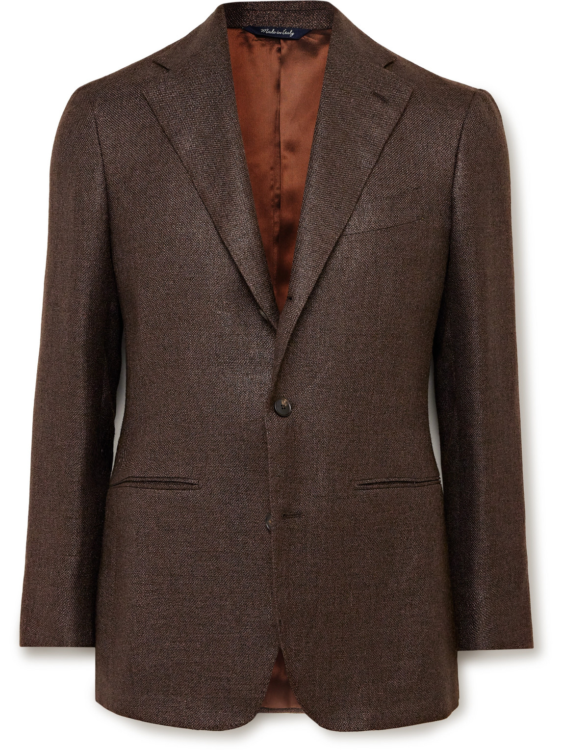 Saman Amel Slim-fit Silk, Wool And Linen-blend Blazer In Brown