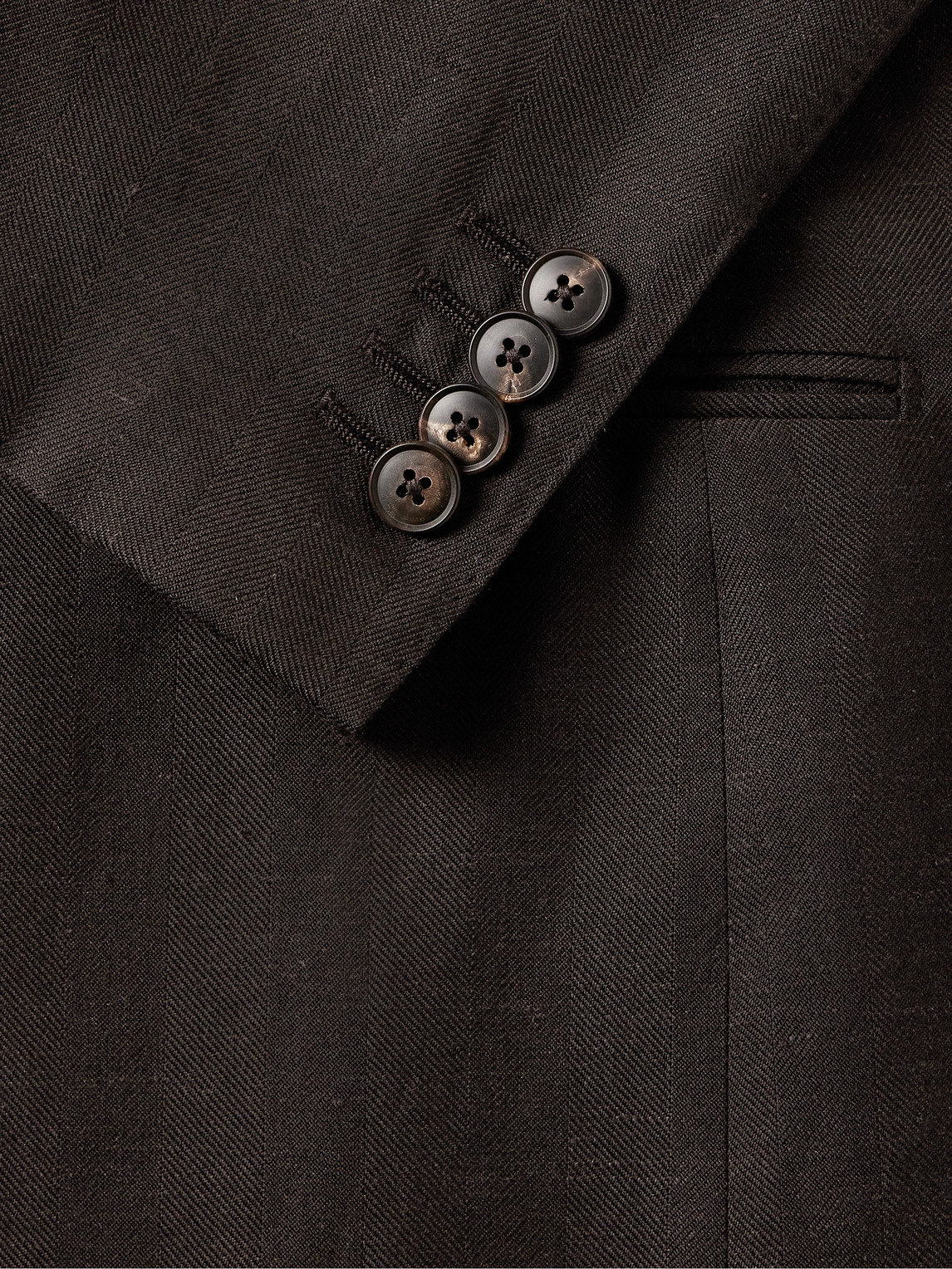 Shop Saman Amel Slim-fit Herringbone Wool, Silk And Linen-blend Twill Suit Jacket In Brown