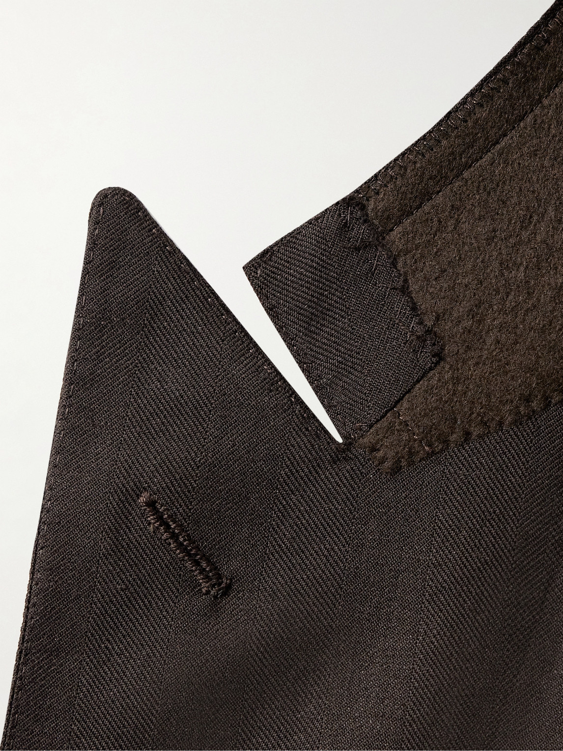 Shop Saman Amel Slim-fit Herringbone Wool, Silk And Linen-blend Twill Suit Jacket In Brown