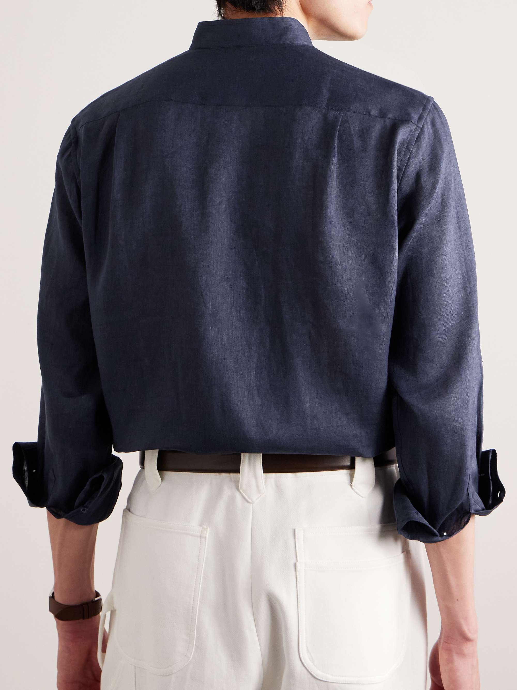 SAMAN AMEL Grandad-Collar Linen Shirt for Men | MR PORTER