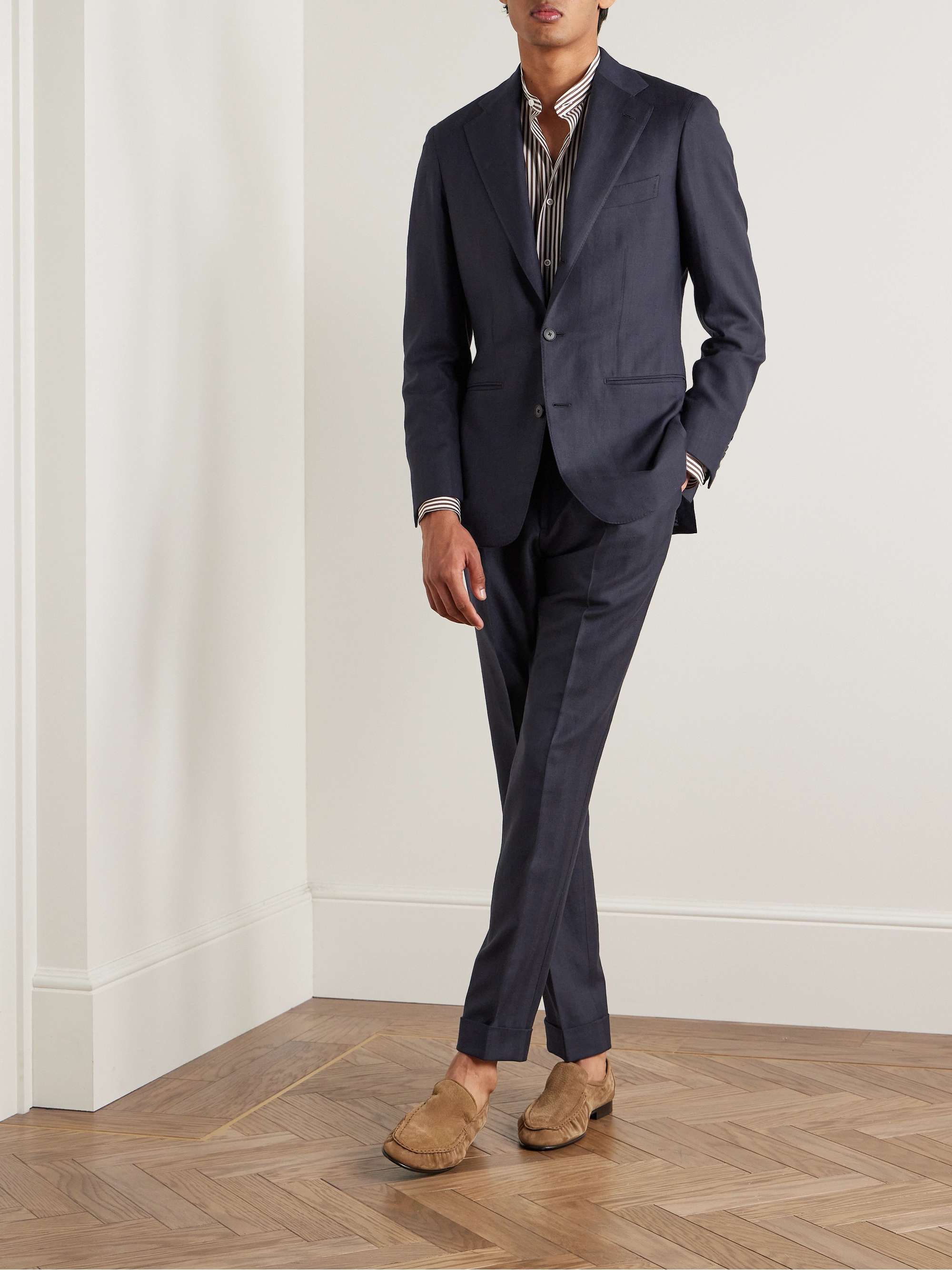 SAMAN AMEL Slim-Fit Herringbone Wool, Silk and Linen-Blend Twill Suit ...