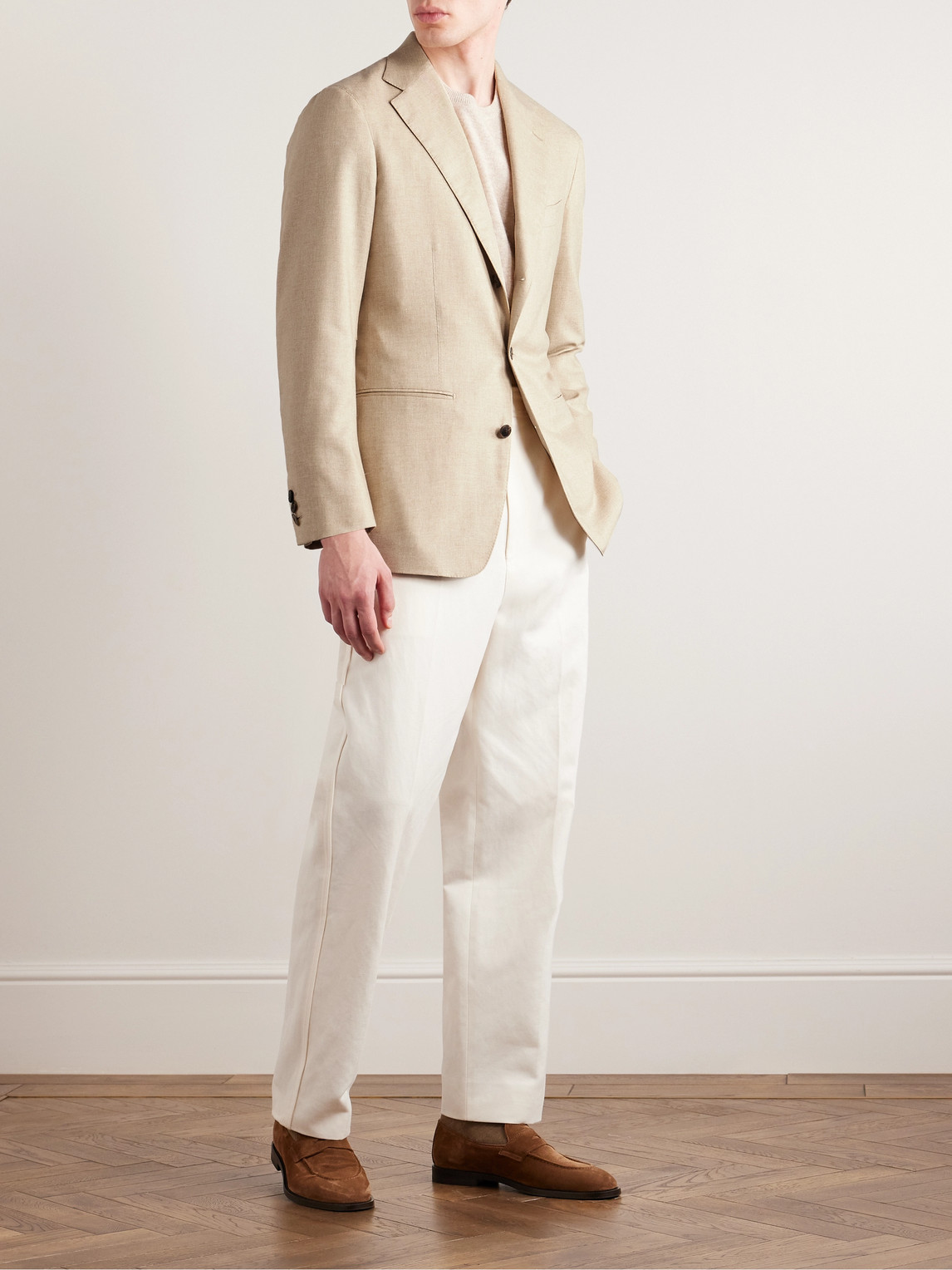 Shop Saman Amel Slim-fit Unstructured Silk And Cashmere-blend Blazer In Neutrals