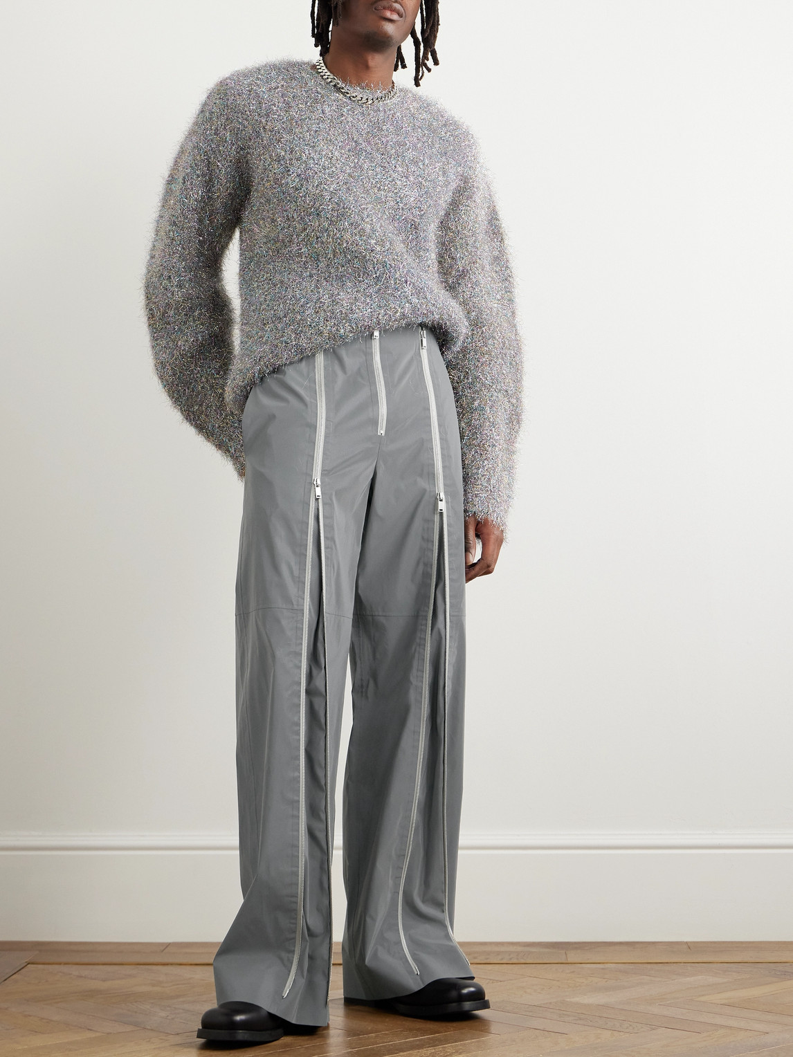 Straight-Leg Zip-Embellished Reflective Shell Trousers — 2