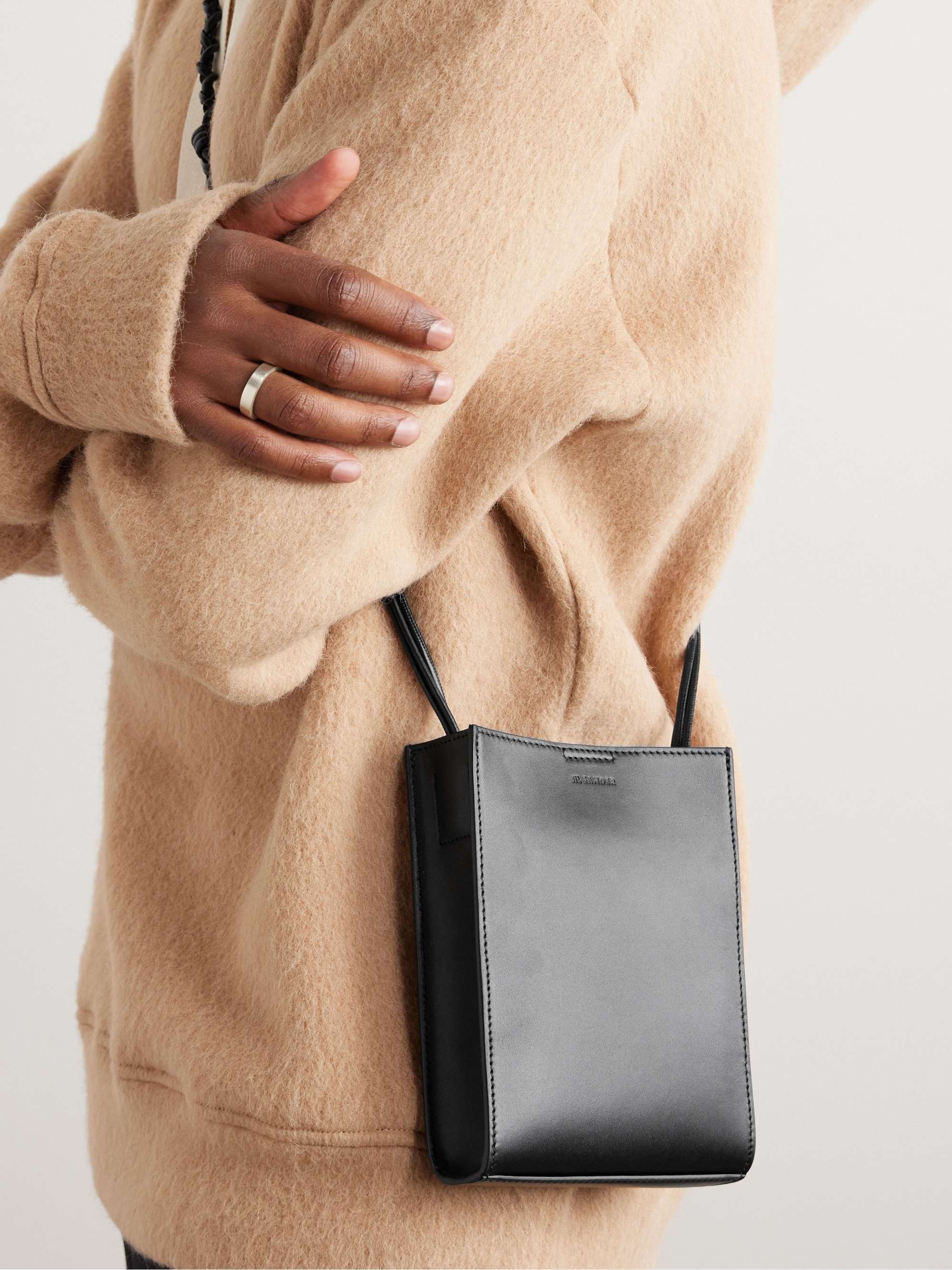 Brown Drawstring leather cross-body bag | Jil Sander | MATCHES UK