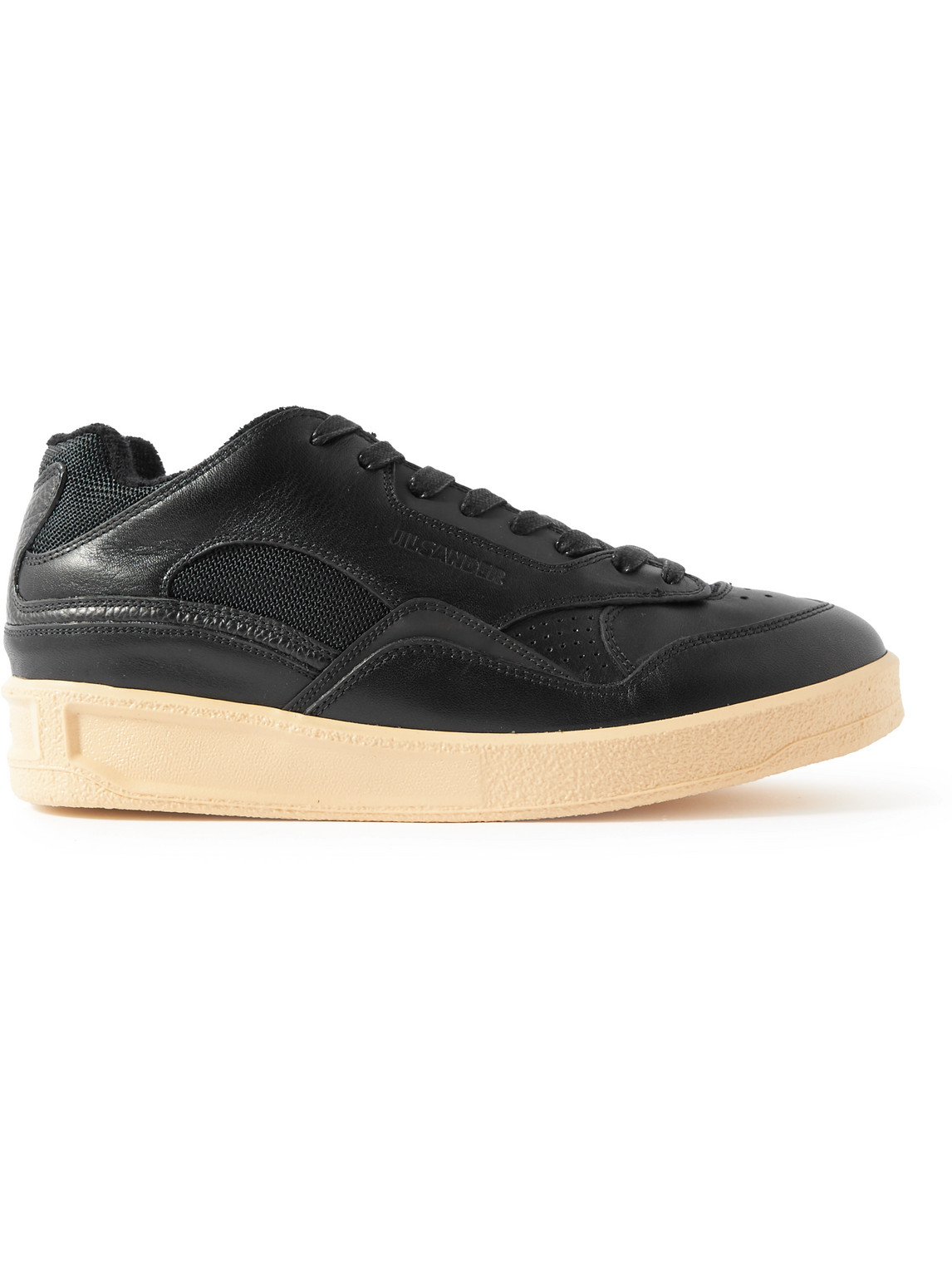 Mesh-Trimmed Leather Sneakers