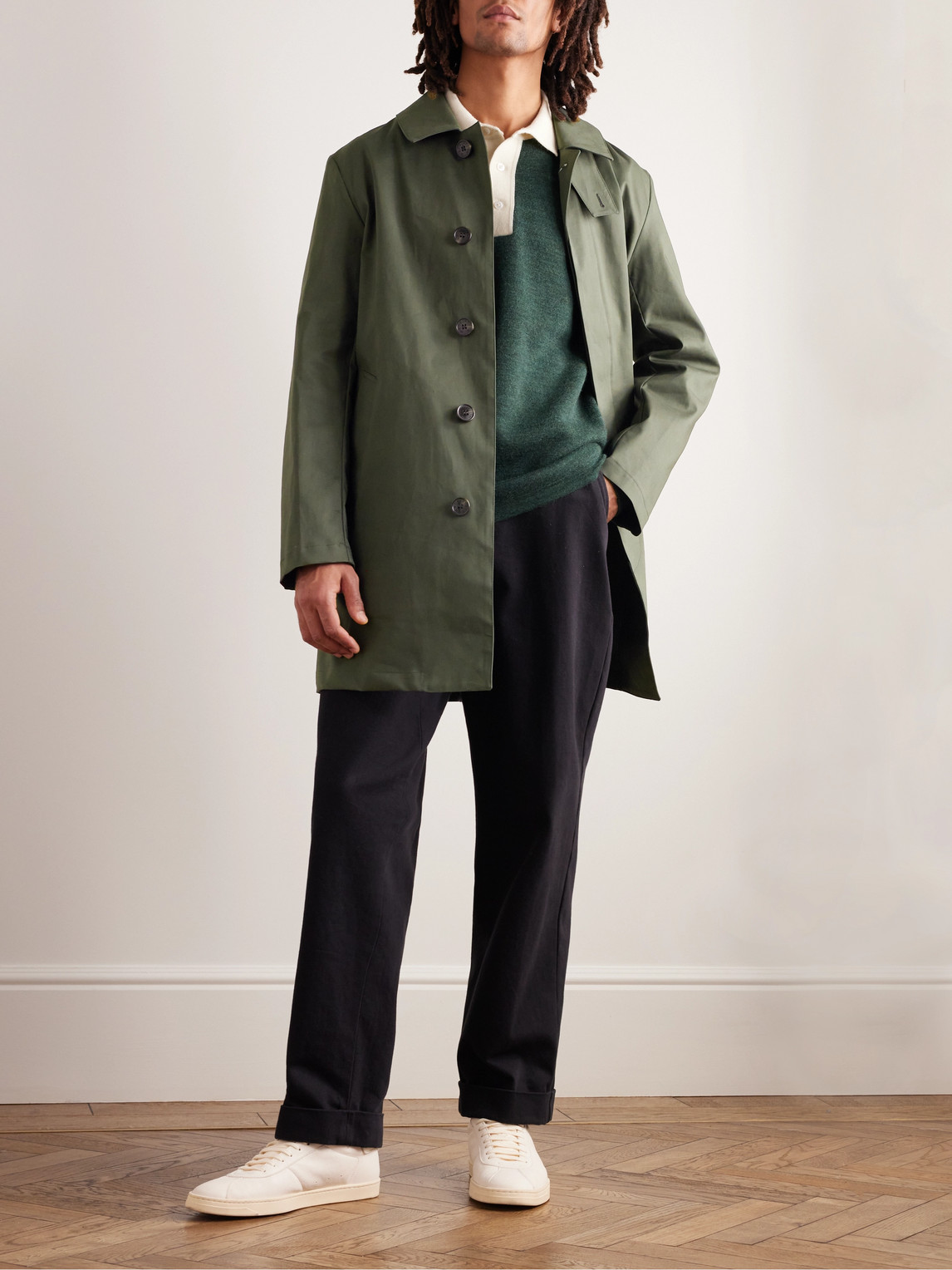 Shop Mackintosh Cambridge Bonded Cotton Trench Coat In Green