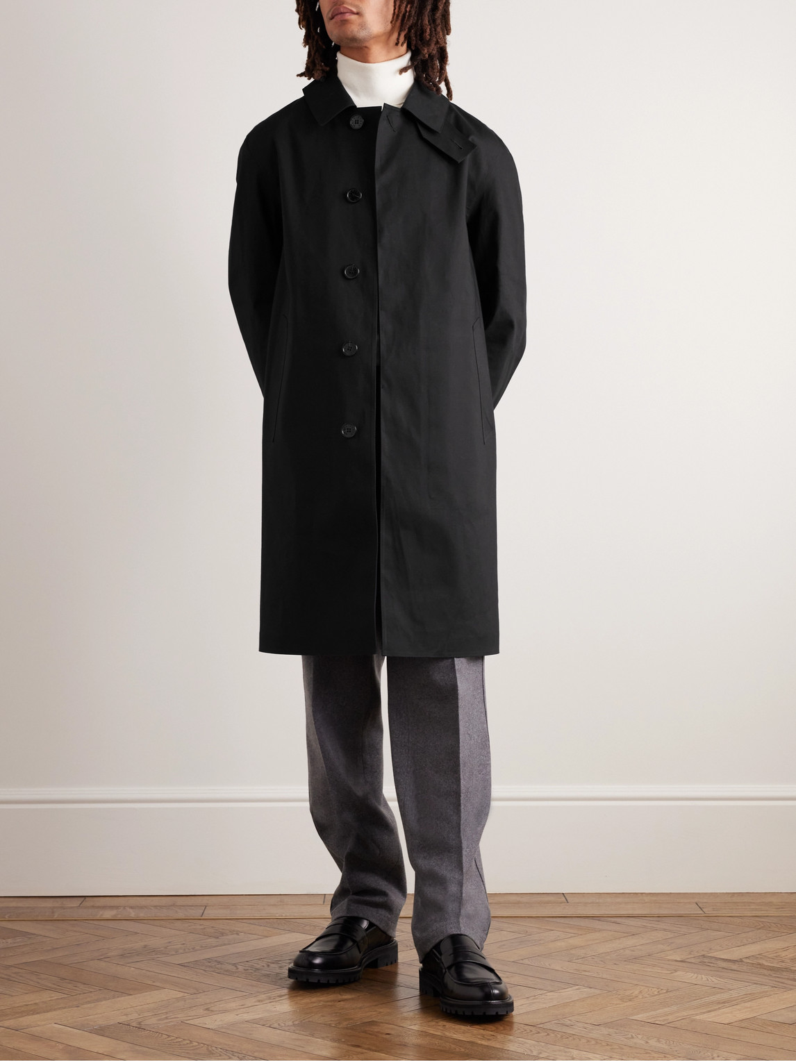 Shop Mackintosh Oxford Bonded Cotton Trench Coat In Black