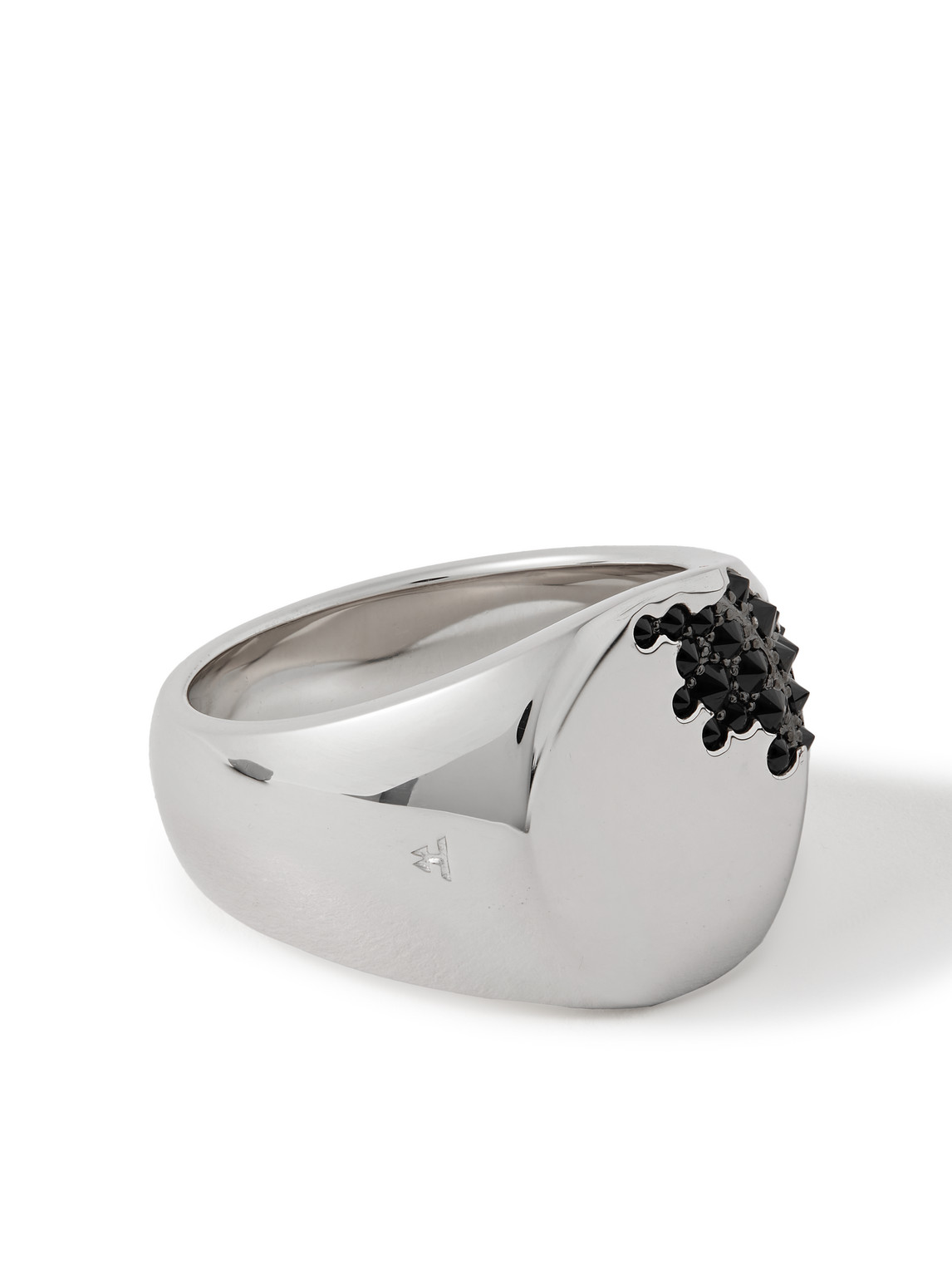 TOM WOOD MOLECULE RHODIUM-PLATED RECYCLED SILVER CUBIC ZIRCONIA SIGNET RING
