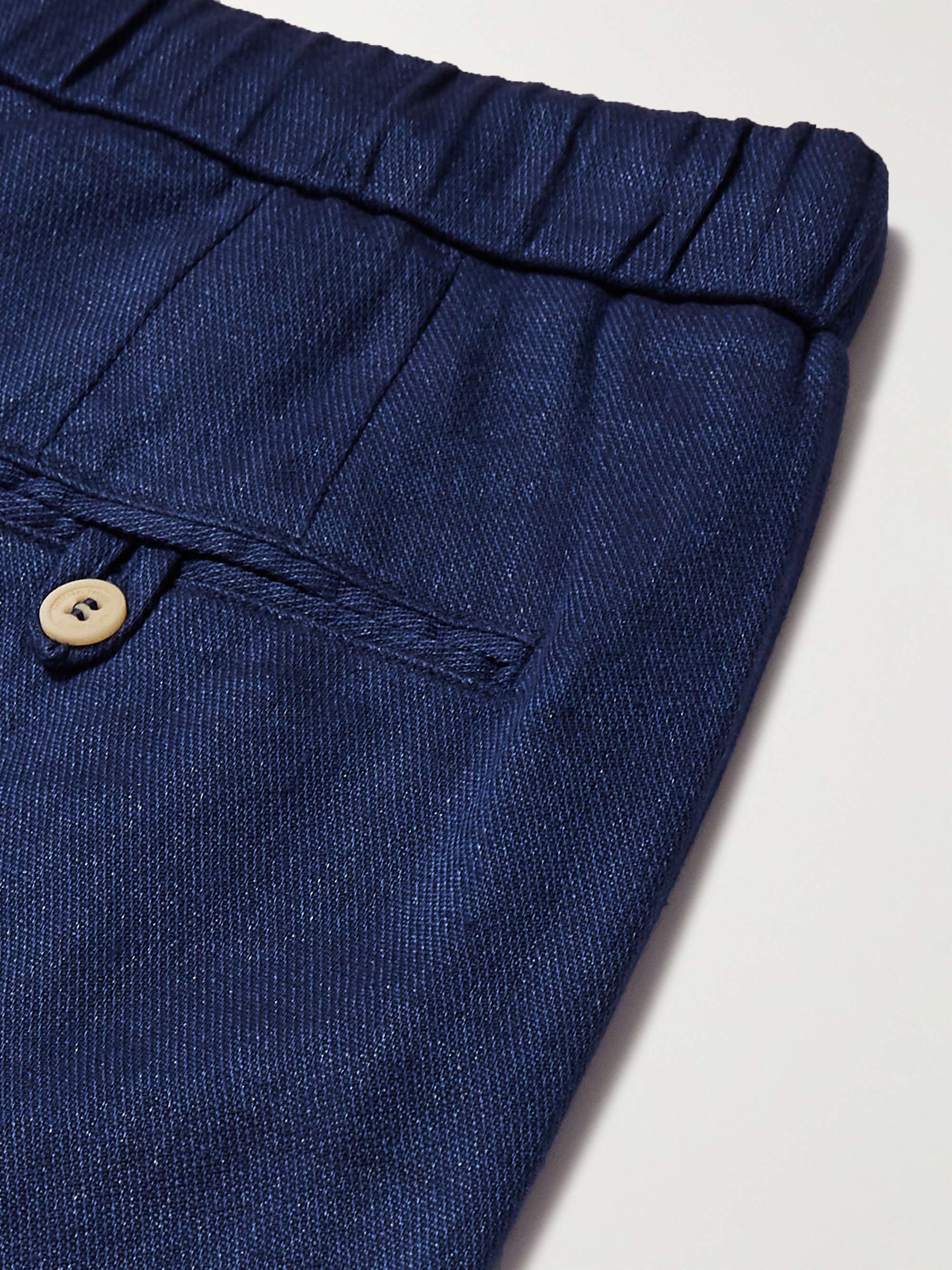 FRESCOBOL CARIOCA Navy Linen and Cotton-Blend Drawstring Trousers