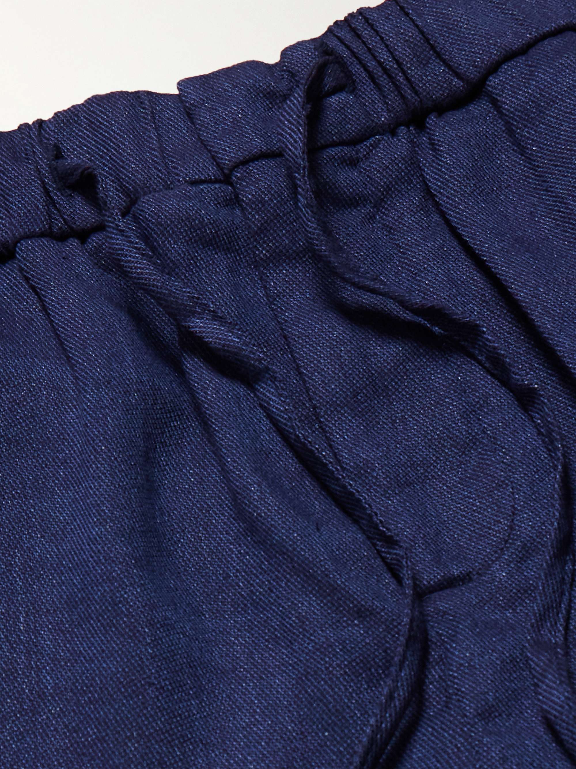 FRESCOBOL CARIOCA Navy Linen and Cotton-Blend Drawstring Trousers