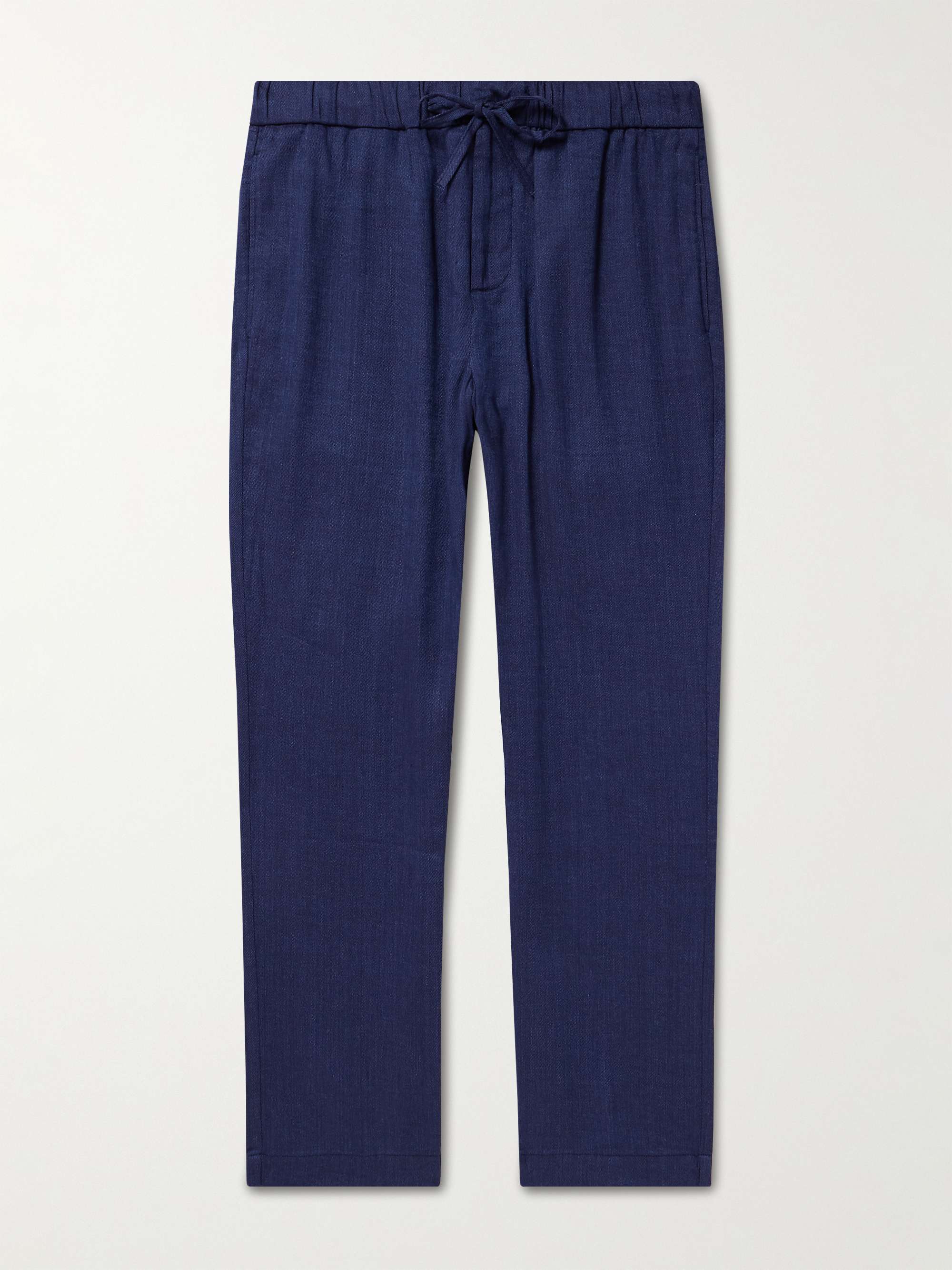 FRESCOBOL CARIOCA Navy Linen and Cotton-Blend Drawstring Trousers