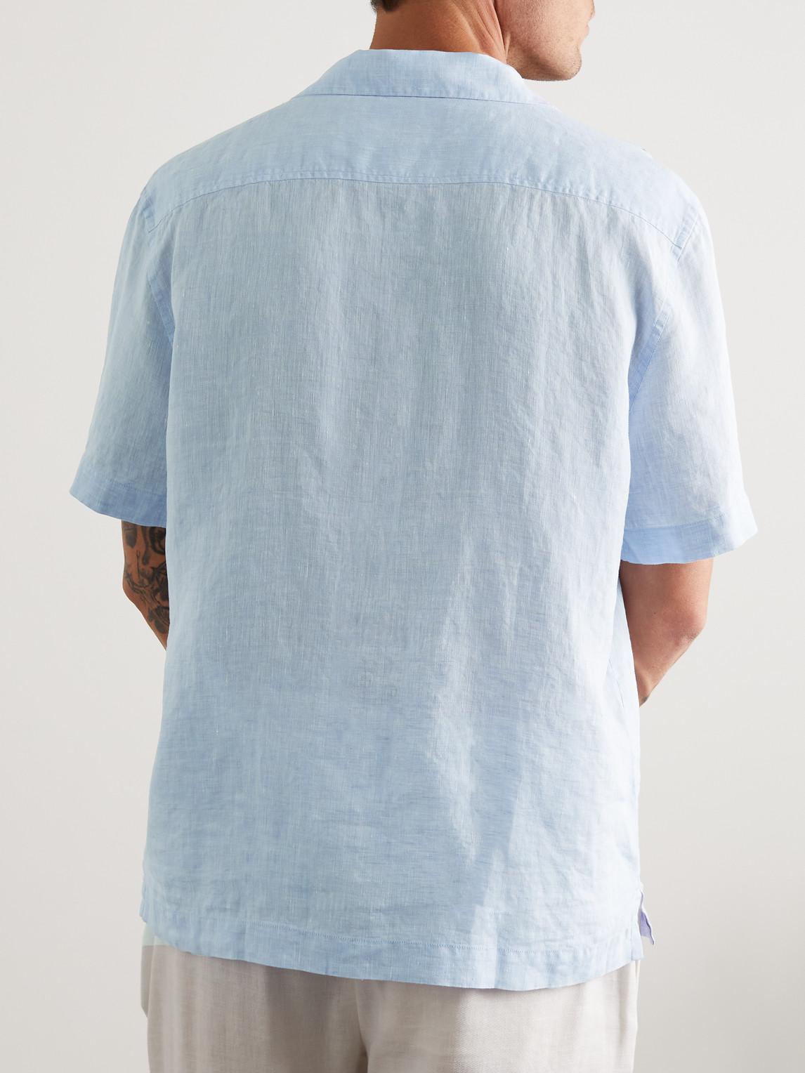Shop Frescobol Carioca Angelo Camp-collar Linen Shirt In Blue