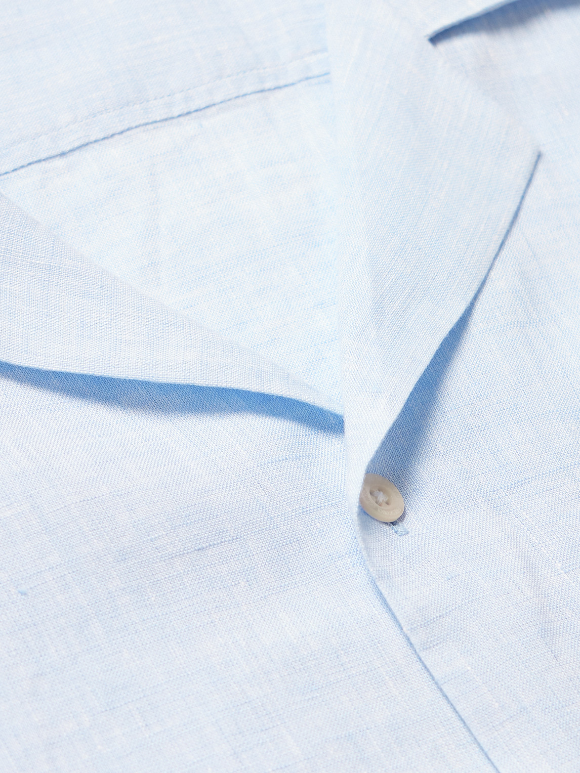 Frescobol Carioca Cuban-collar Short-sleeved Linen Shirt In Blue