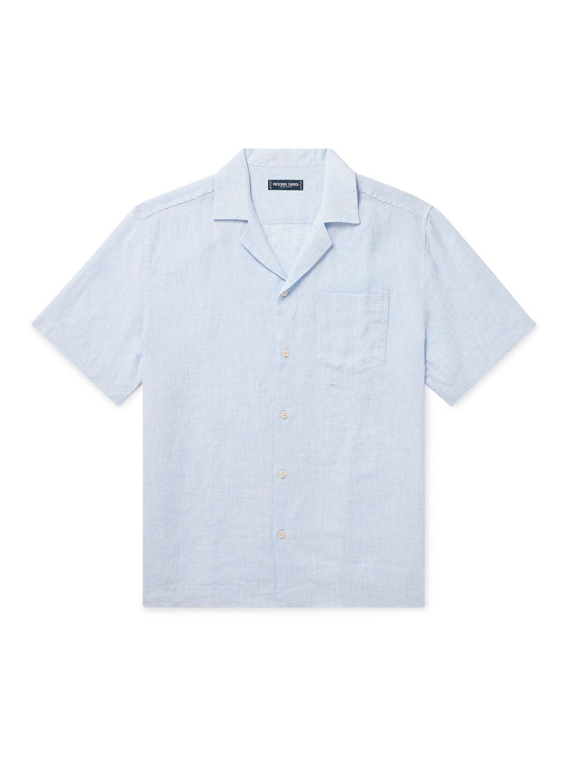 Shop Frescobol Carioca Angelo Camp-collar Linen Shirt In Blue