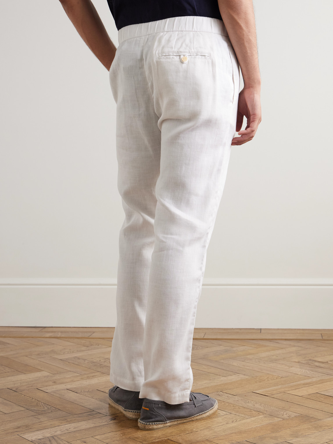 Shop Frescobol Carioca Oscar Straight-leg Linen And Cotton-blend Drawstring Trousers In White