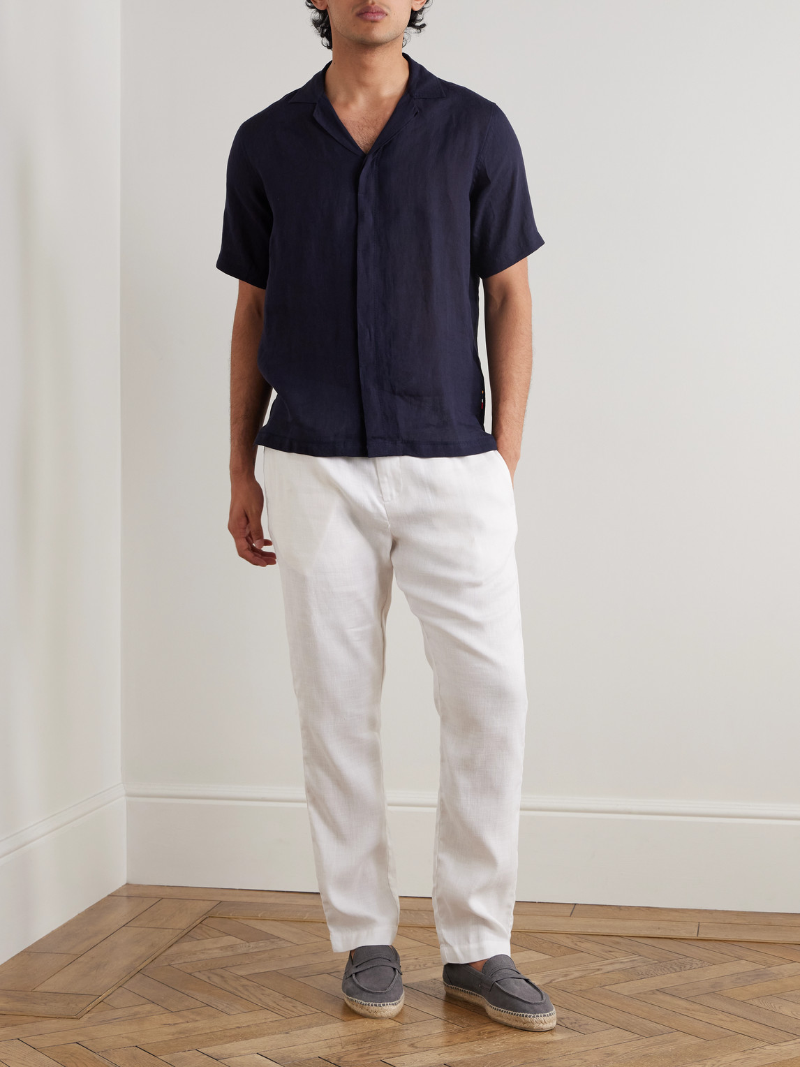 Shop Frescobol Carioca Oscar Straight-leg Linen And Cotton-blend Drawstring Trousers In White