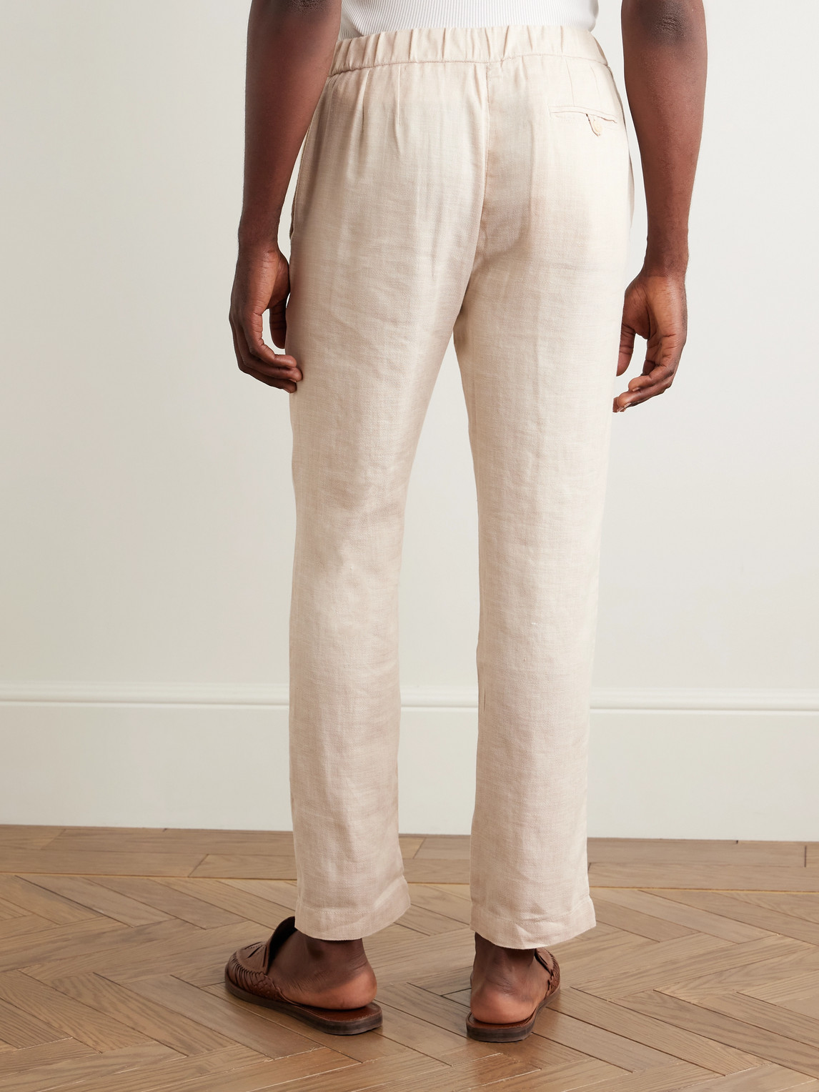 Shop Frescobol Carioca Oscar Straight-leg Linen And Cotton-blend Drawstring Trousers In Neutrals