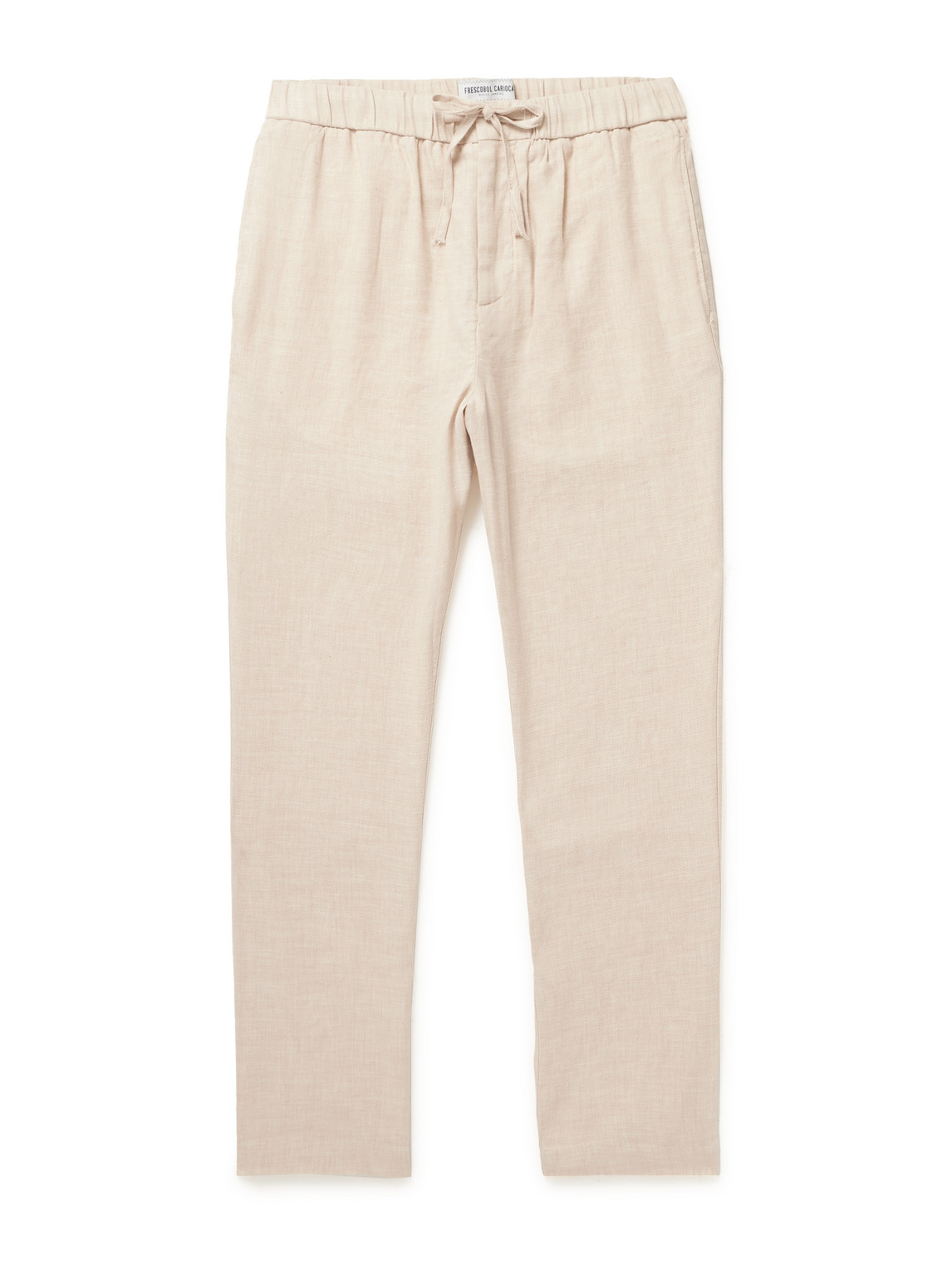 Frescobol Carioca Oscar Straight-leg Linen And Cotton-blend Drawstring Trousers In Neutrals