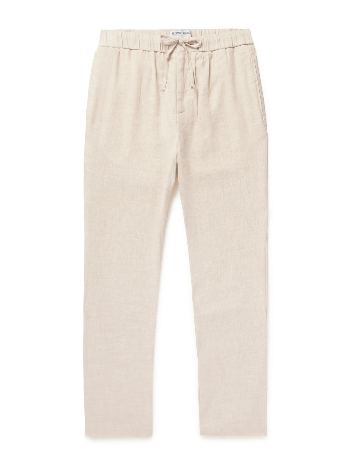 Frescobol Carioca Oscar Straight-leg Linen And Cotton-blend Drawstring Trousers In Neutrals