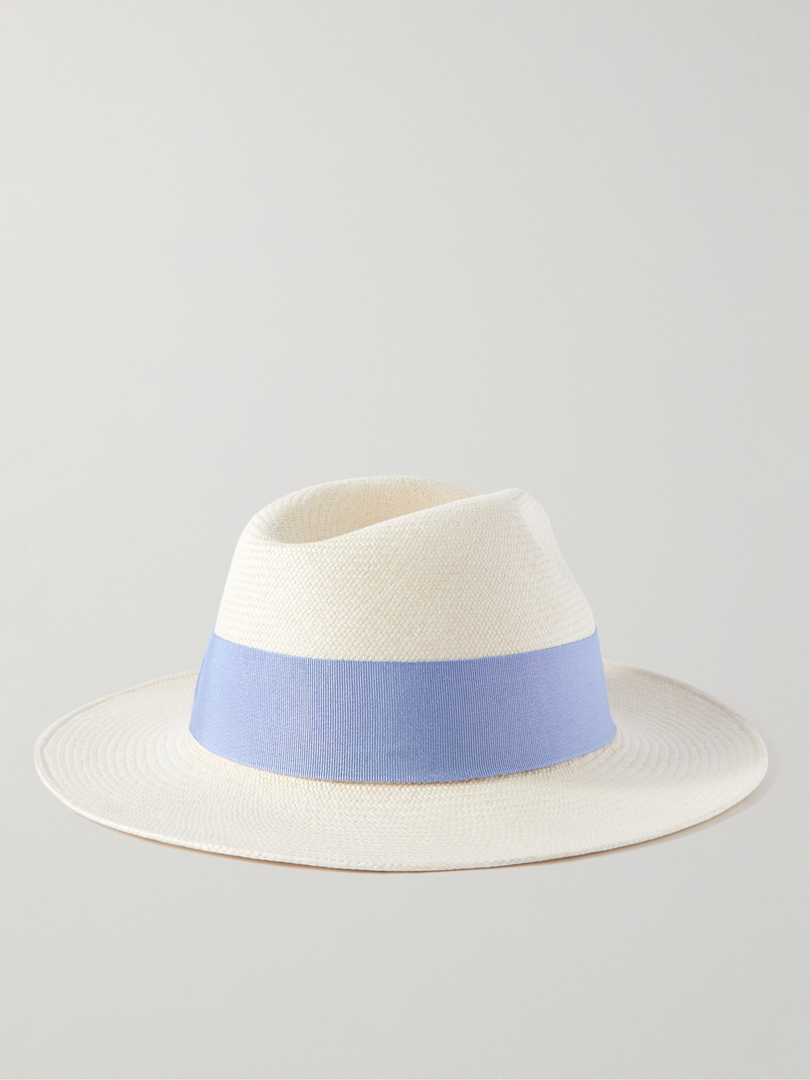 Shop Frescobol Carioca Rafael Grosgrain-trimmed Straw Panama Hat In Blue