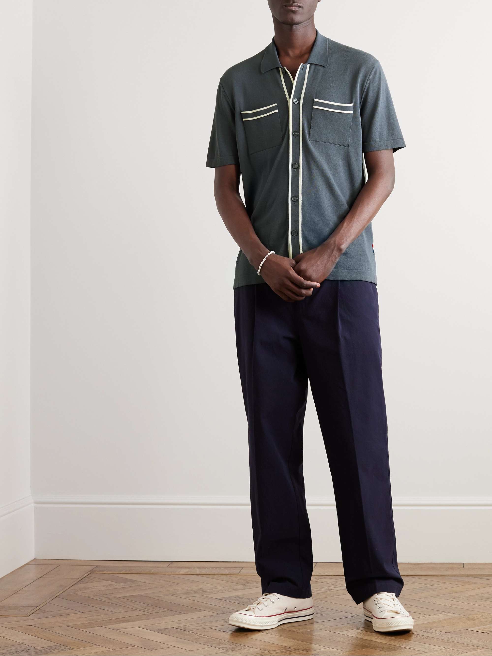 ORLEBAR BROWN Keeling Striped Cotton and Silk-Blend Polo Shirt