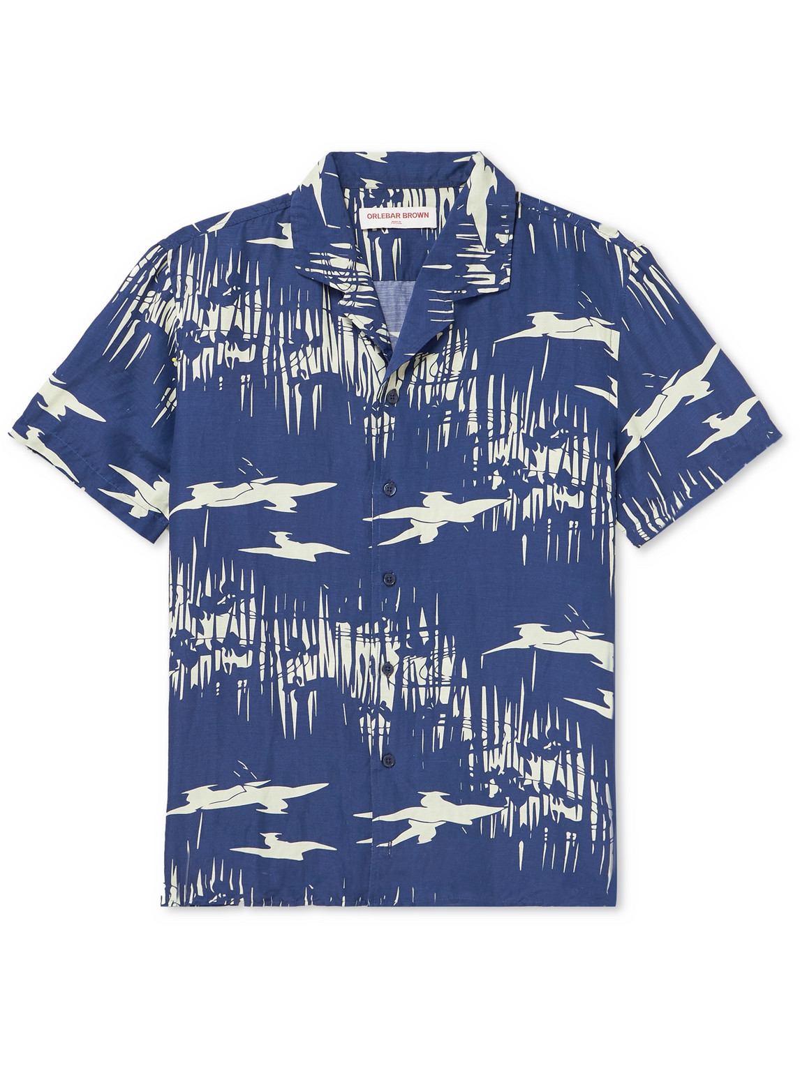 Shop Orlebar Brown Hibbert Living Dream Camp-collar Printed Linen-blend Shirt In Blue