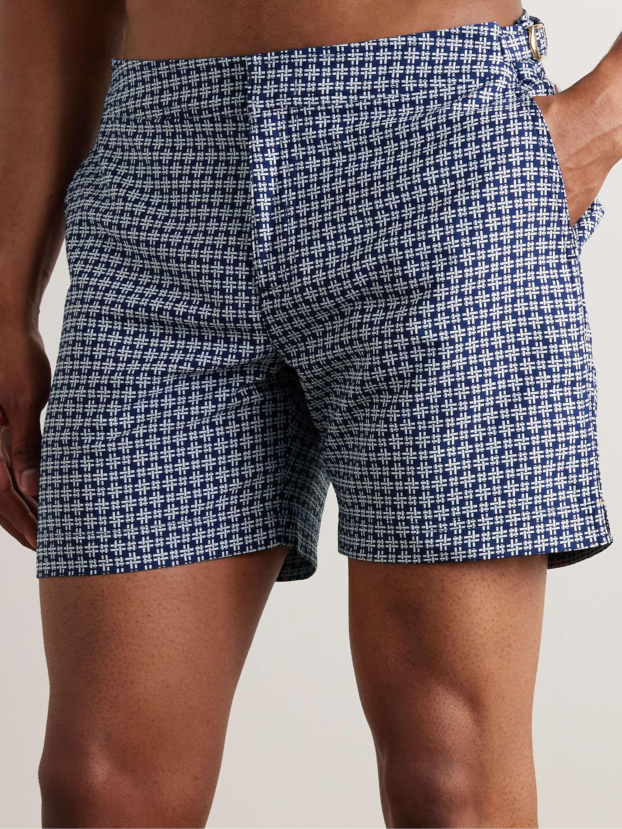 Orlebar Brown Bulldog - White Sand/Night Iris Geometric Orb Jacquard Mid-Length Swim Shorts