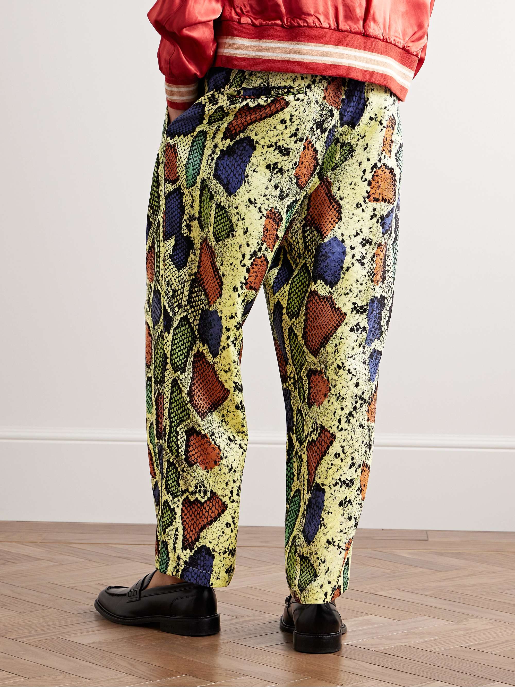 WACKO MARIA Snake-Print Straight-Leg Lyocell-Twill Drawstring Trousers