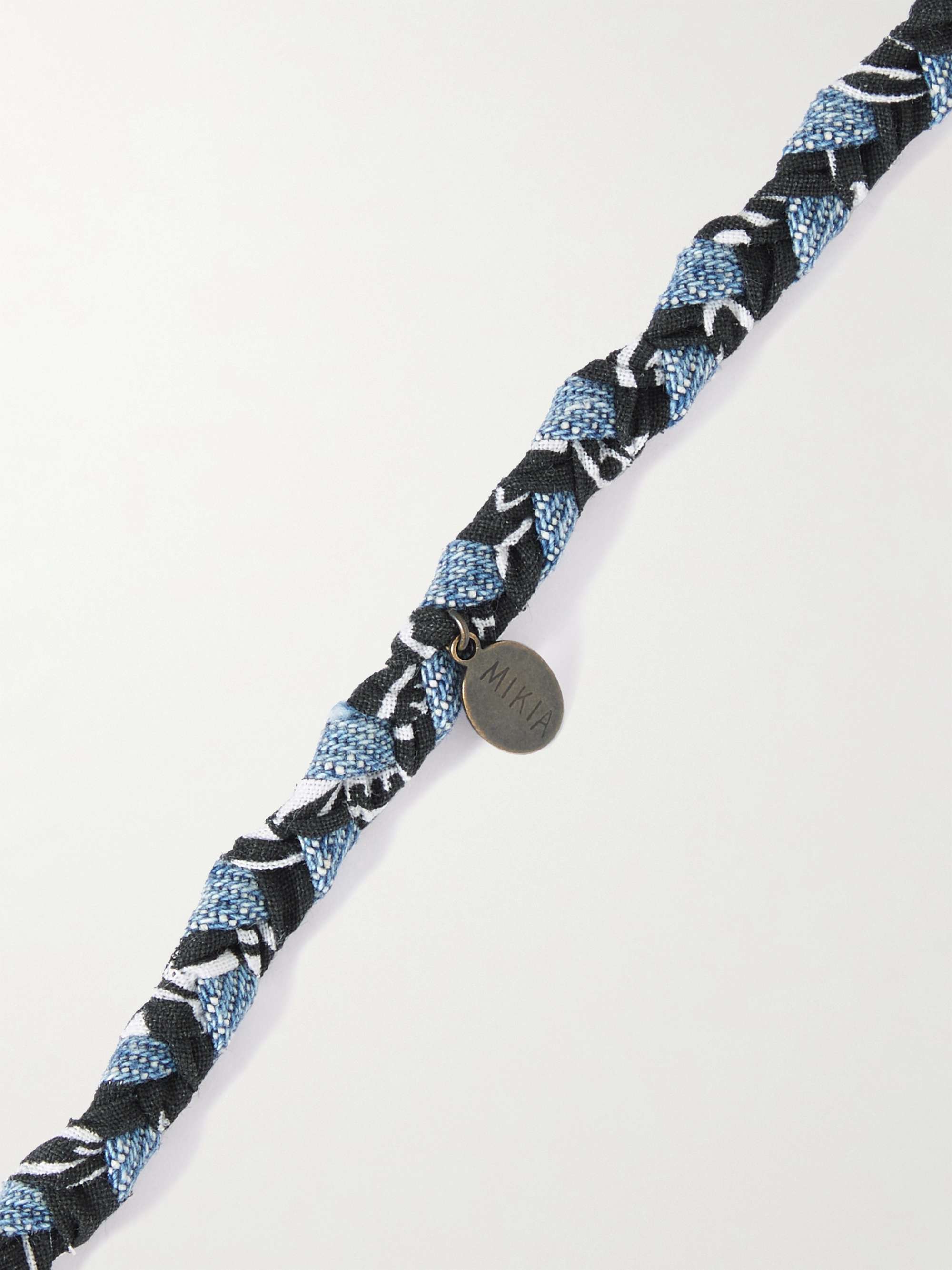 MIKIA Bandana-Print Cotton, Vintage Denim and Jet Beaded Necklace