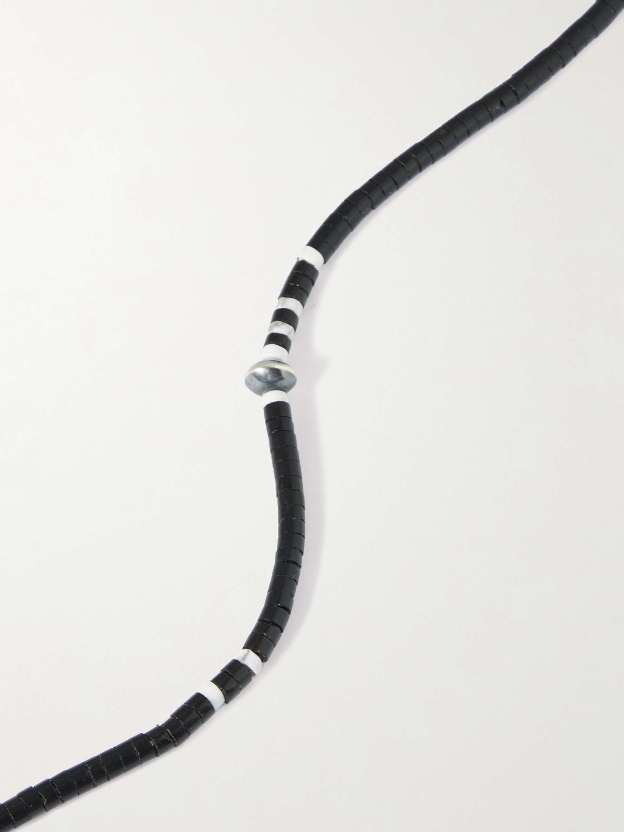 MIKIA Bandana-Print Cotton, Vintage Denim and Jet Beaded Necklace
