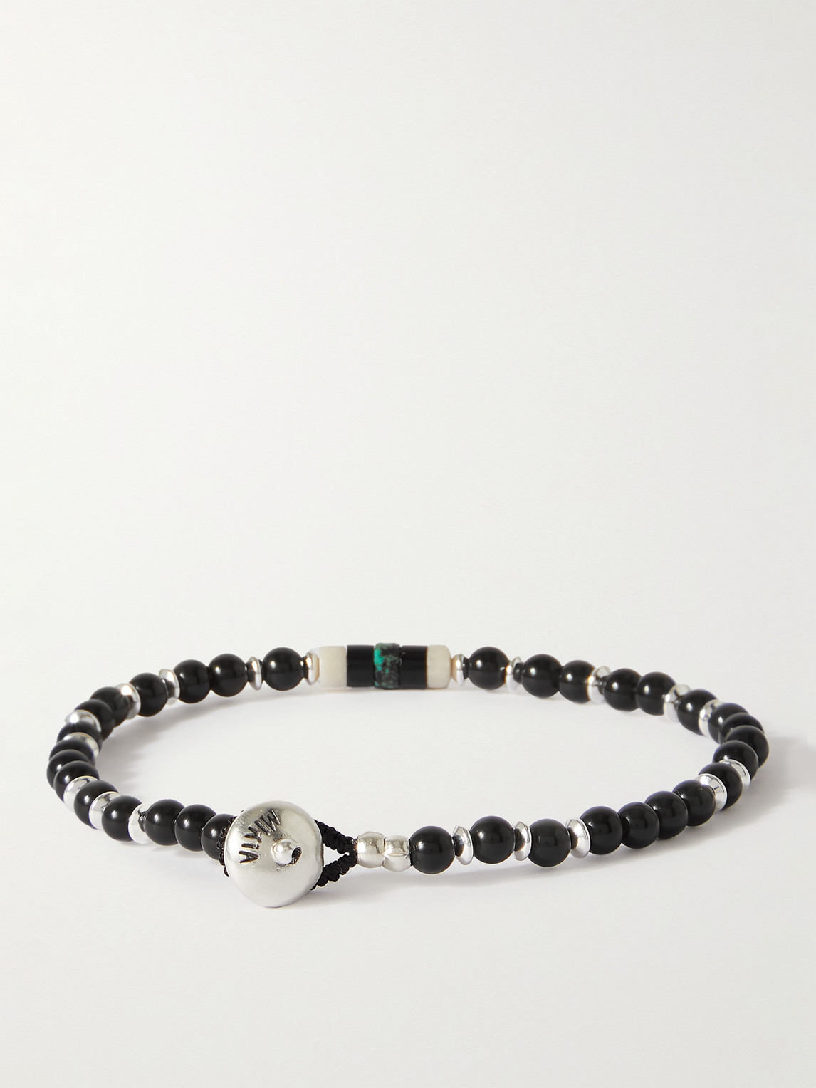 Shop Mikia Silver Obsidian Beaded Bracelet In Black