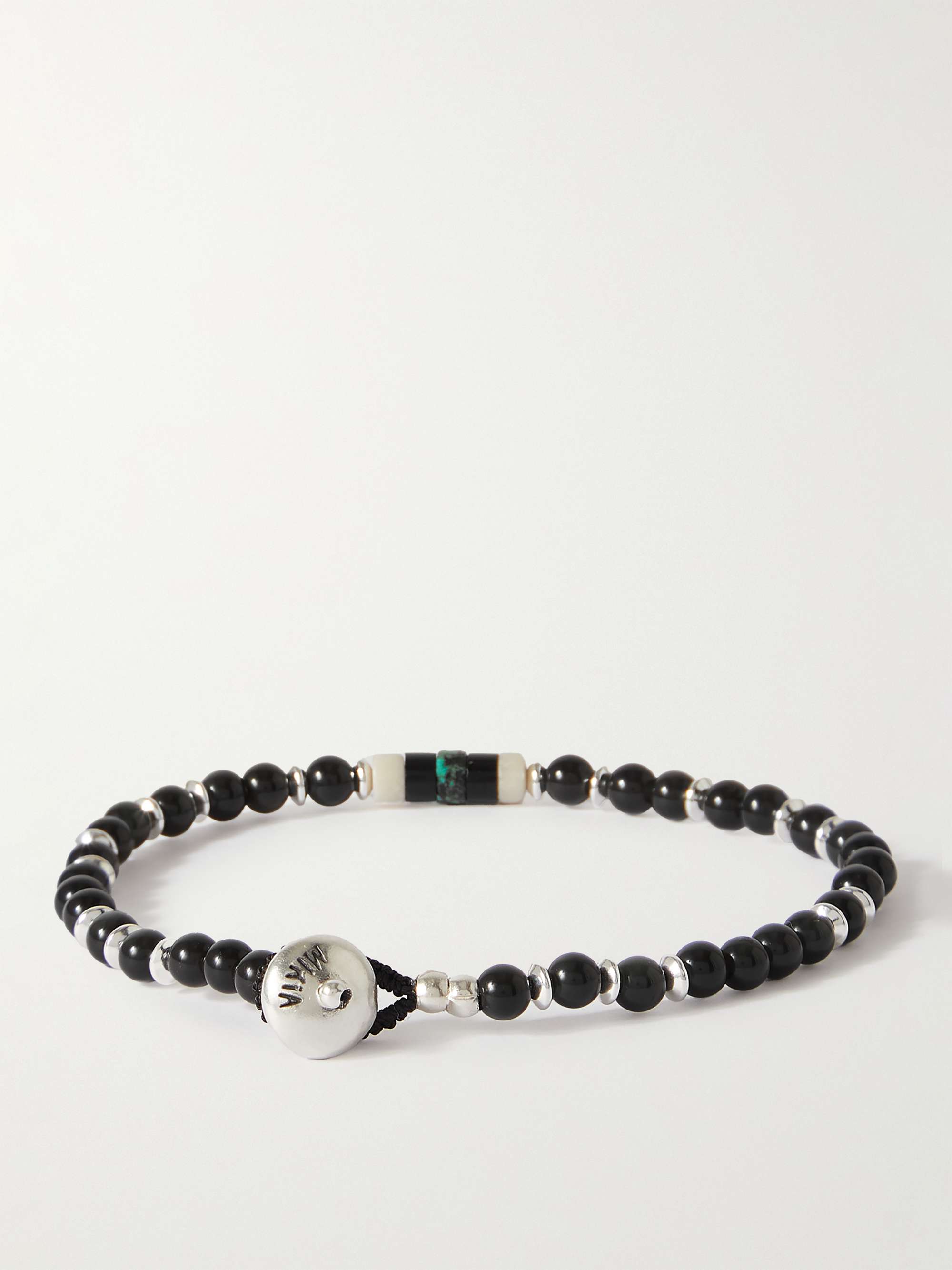 MIKIA Silver Obsidian Beaded Bracelet
