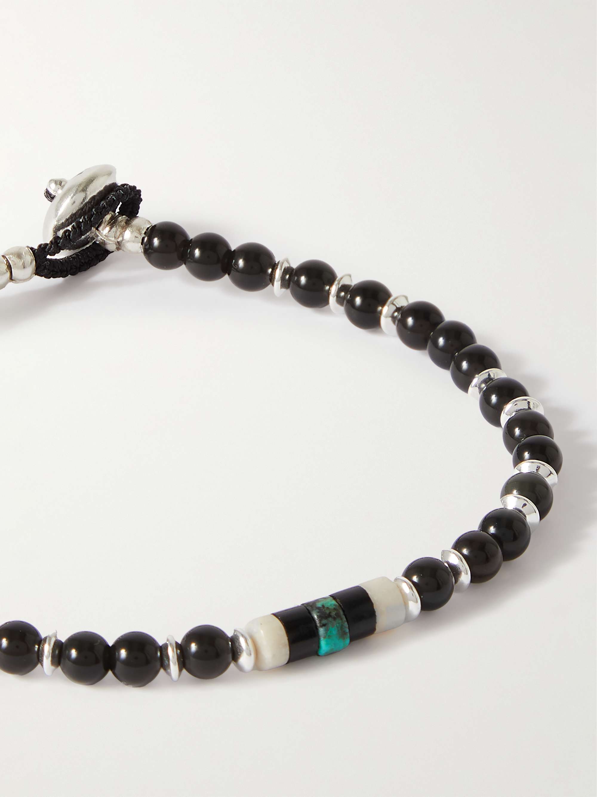 MIKIA Silver Obsidian Beaded Bracelet