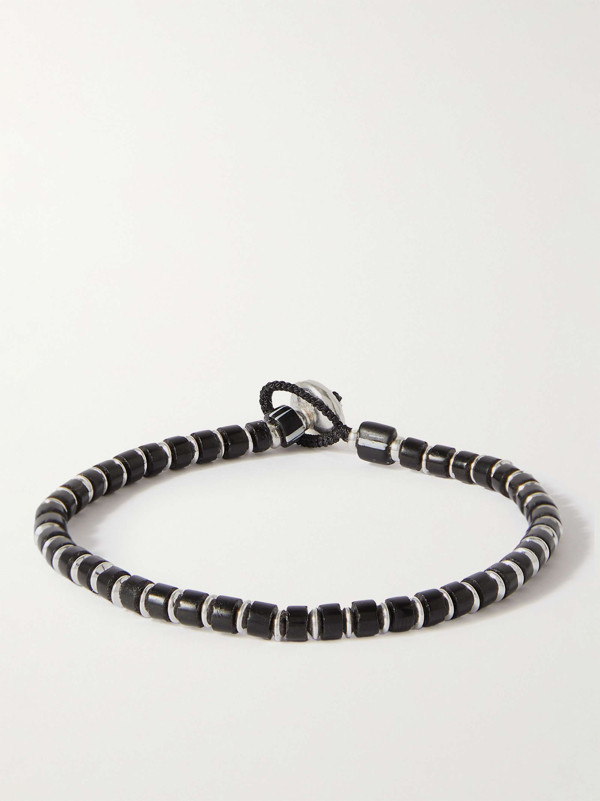 MIKIA Silver, Jet and Cord Beaded Bracelet for Men | MR PORTER