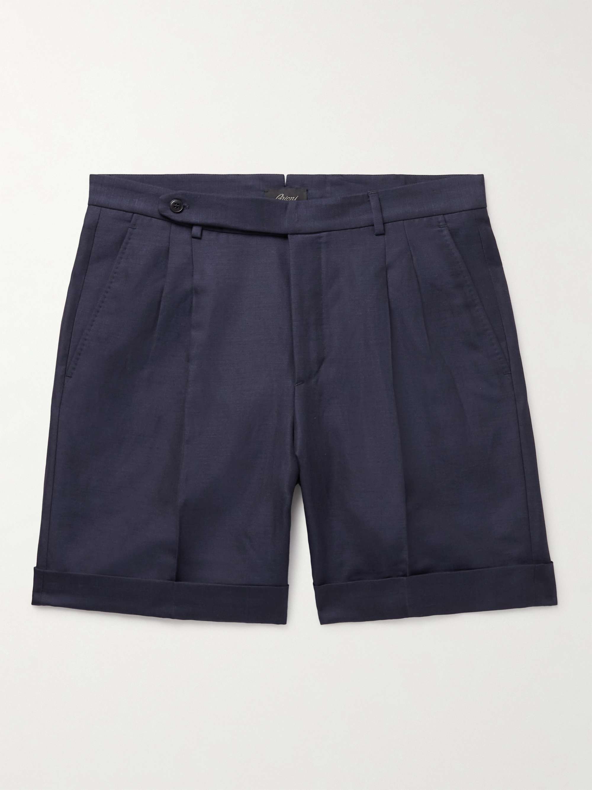 BRIONI Slim-Fit Straight-Leg Pleated Wool, Linen and Silk-Blend Shorts ...