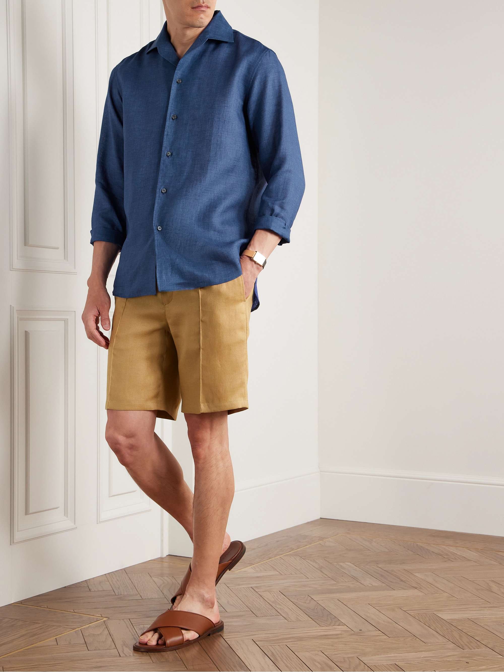 BRIONI Sidney Straight Leg Linen and Cotton Blend Drawstring