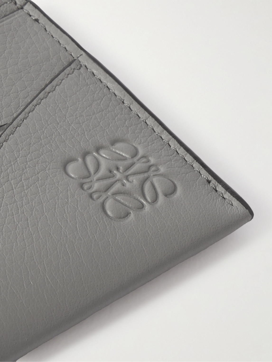 Shop Loewe Puzzle Logo-debossed Full-grain Leather Cardholder In Gray