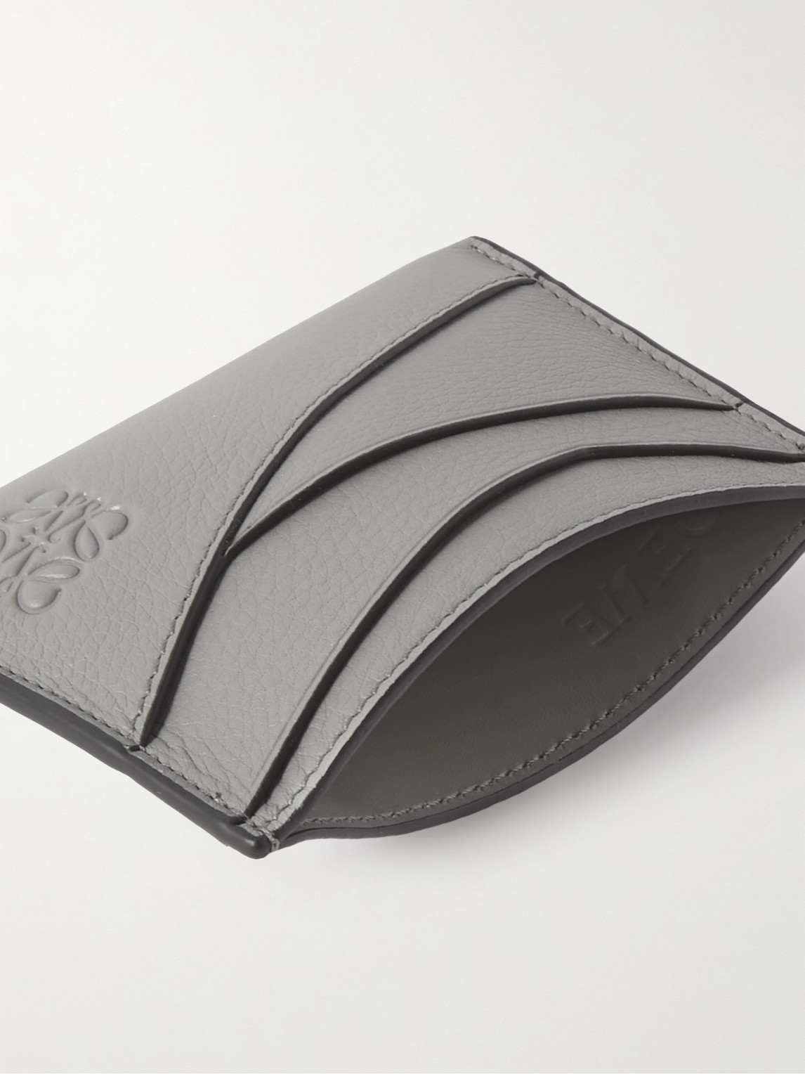Shop Loewe Puzzle Logo-debossed Full-grain Leather Cardholder In Gray