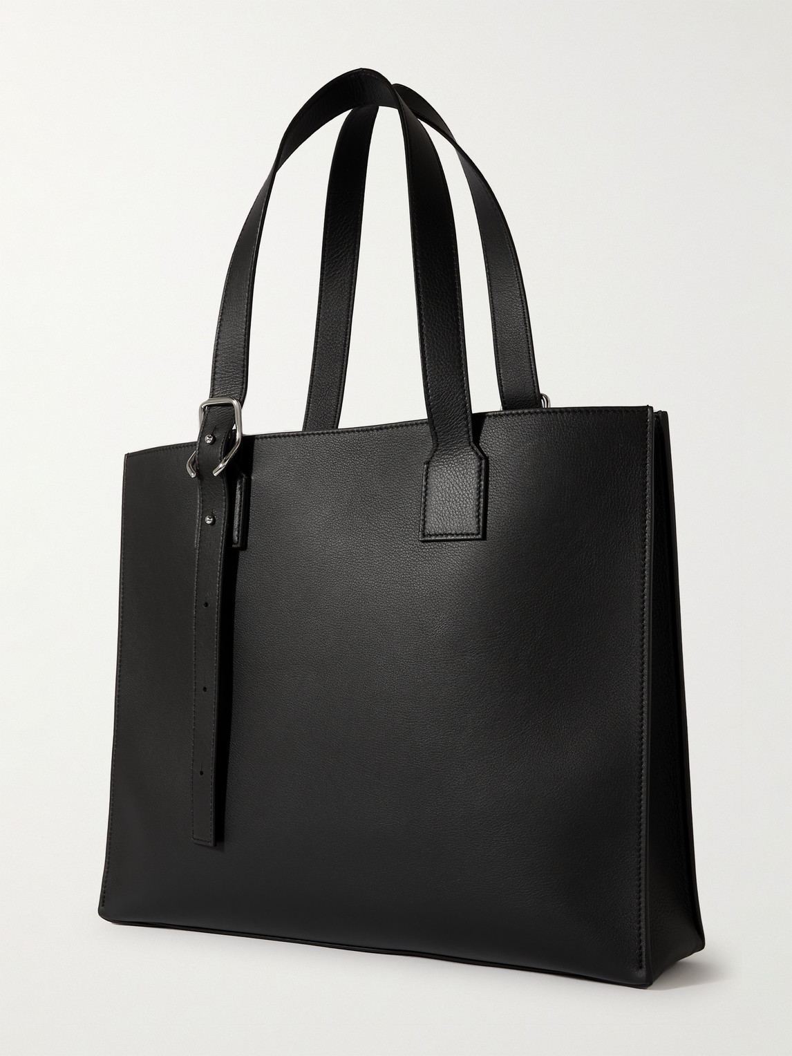 Shop Loewe Logo-debossed Full-grain Leather Tote Bag In Black