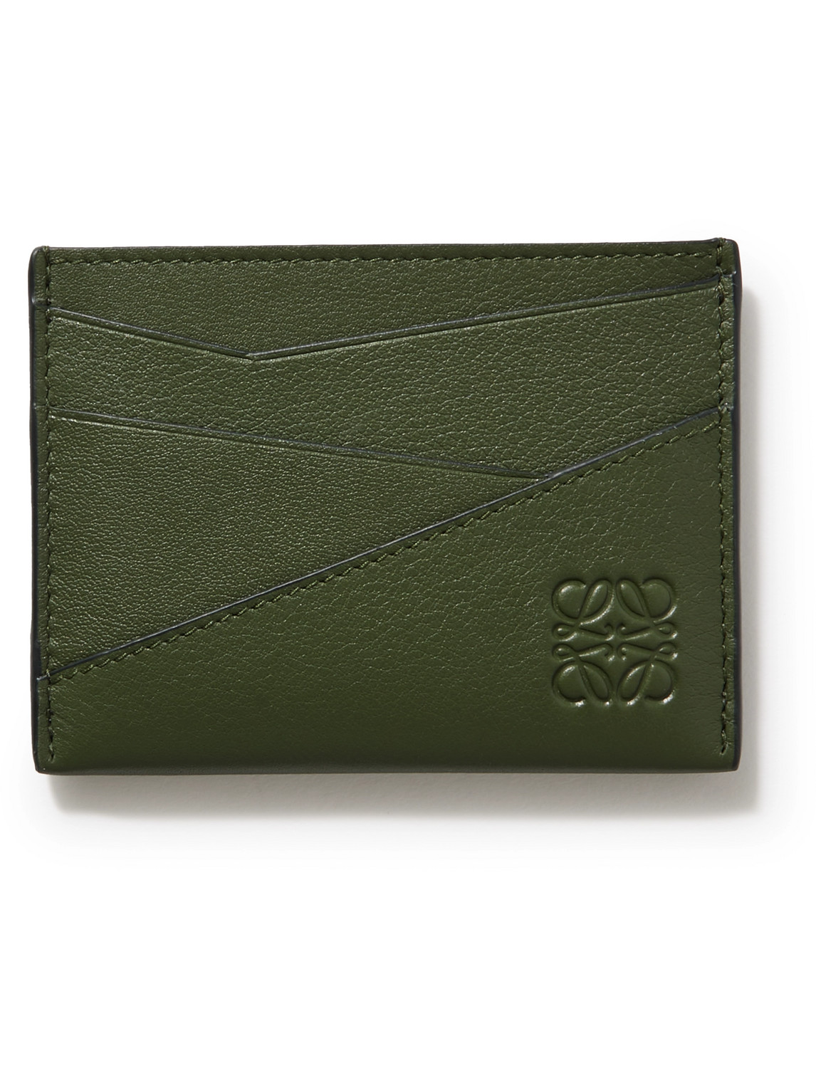 Loewe Puzzle Logo-debossed Leather Cardholder In Green