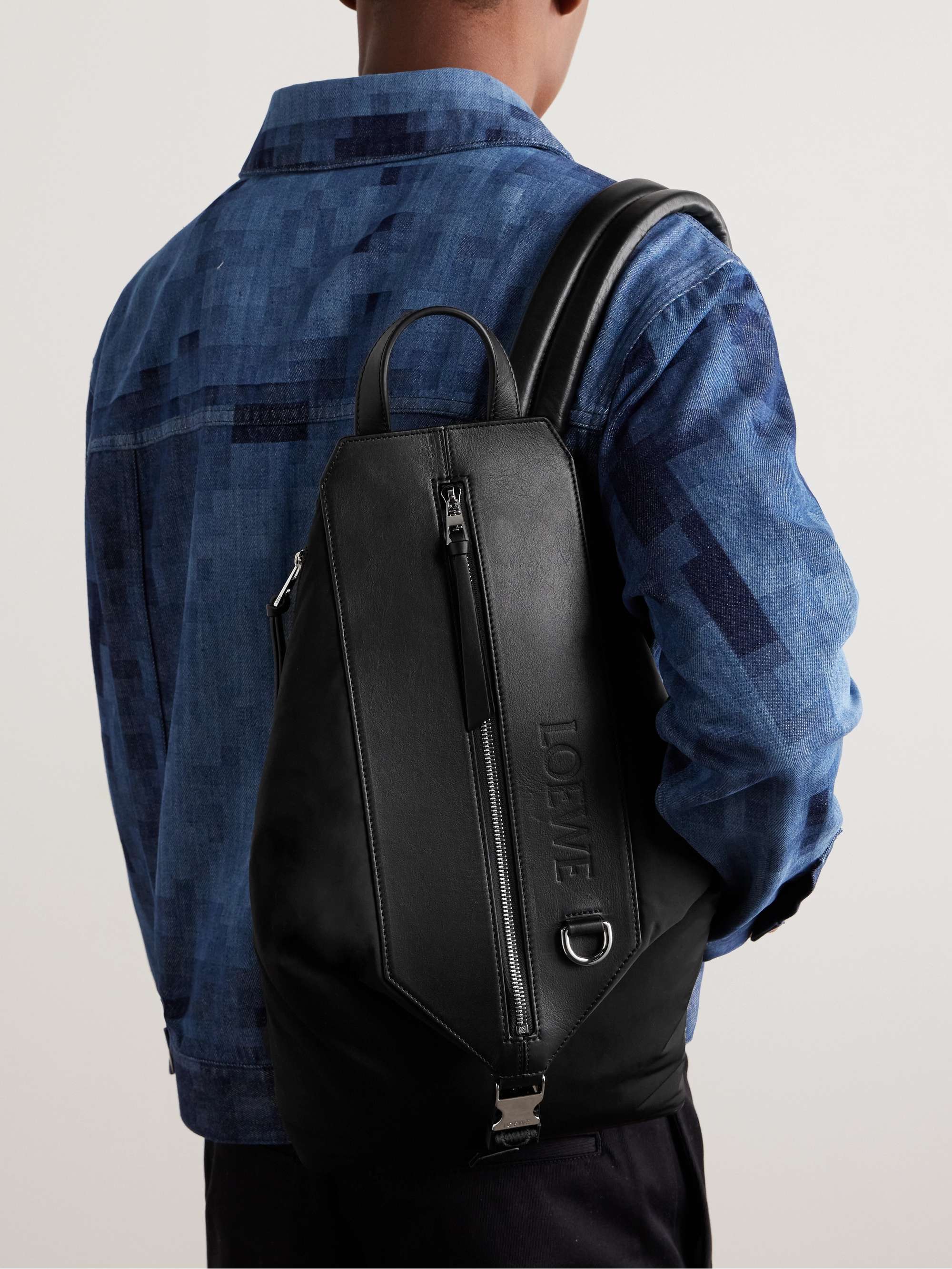 LOEWE Logo-Embossed Leather-Trimmed Shell Backpack for Men | MR PORTER