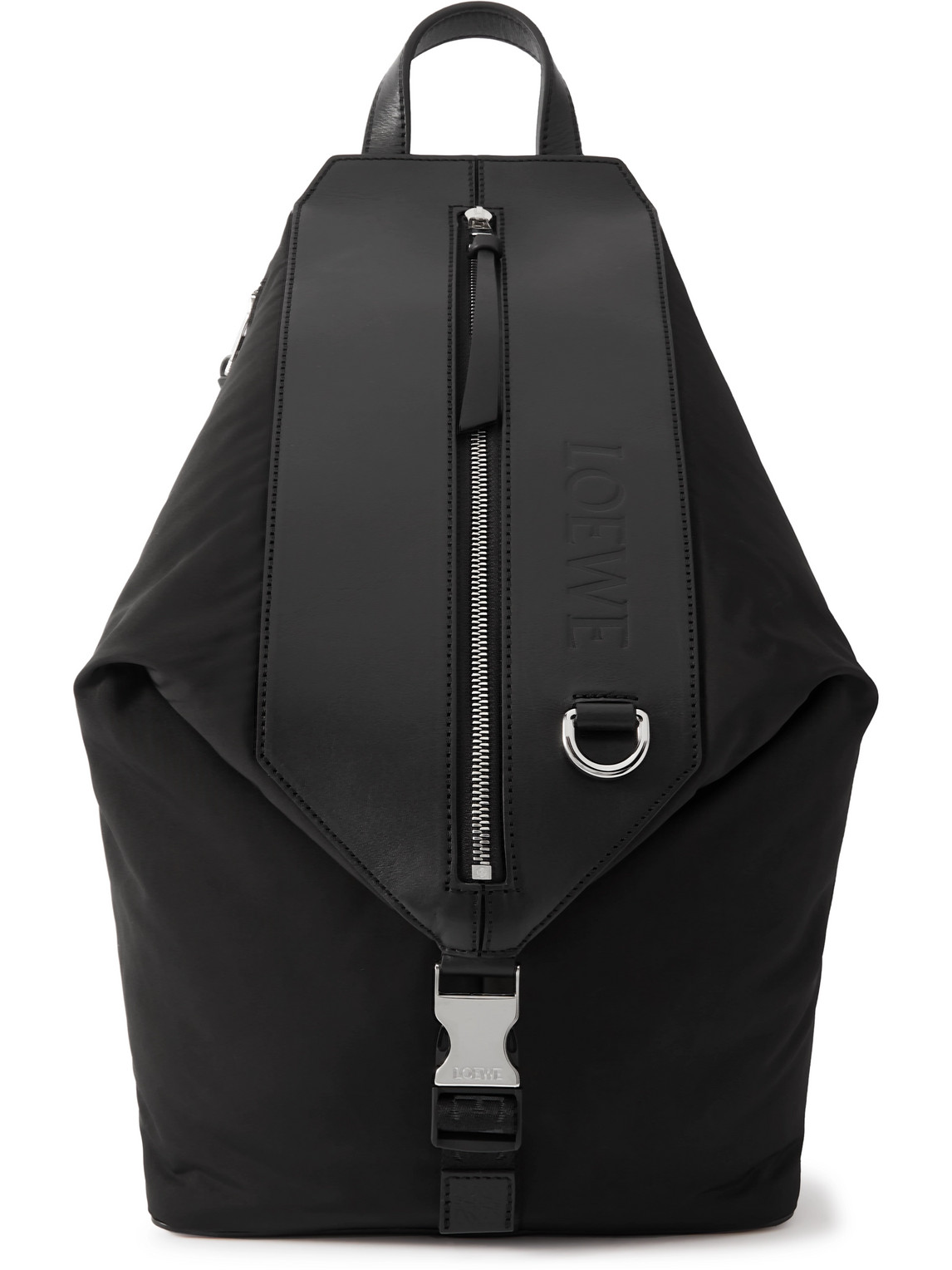 Loewe Logo-embossed Leather-trimmed Shell Backpack In Black