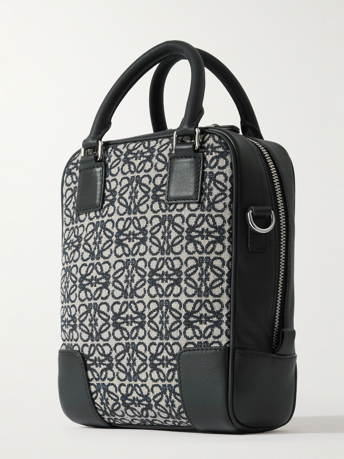 Shop Loewe Amazona 15 Leather-trimmed Logo-jacquard Canvas Messenger Bag In Blue
