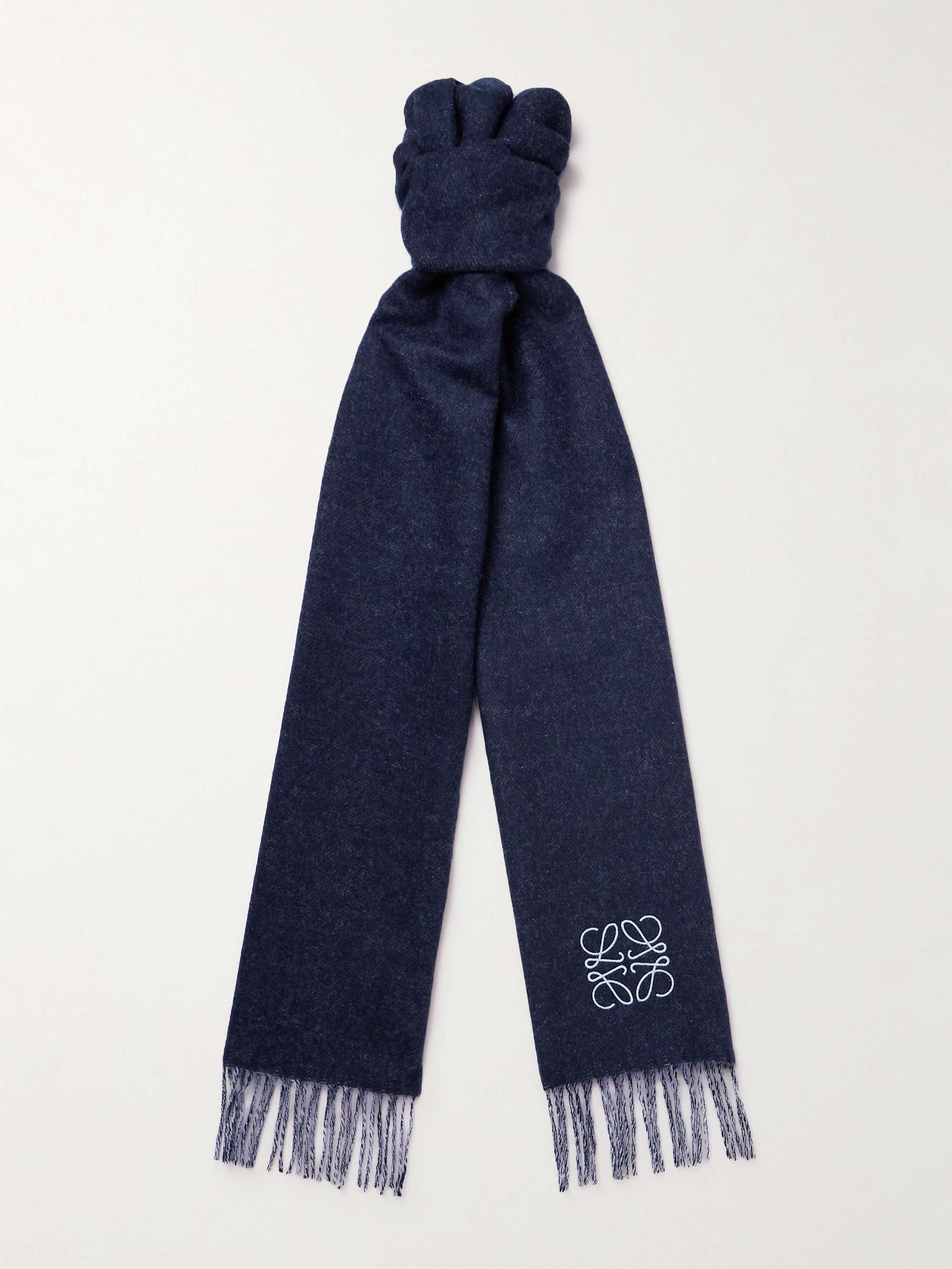 Fringed Logo-Embroidered Two-Tone Wool and Cashmere-Blend Scarf