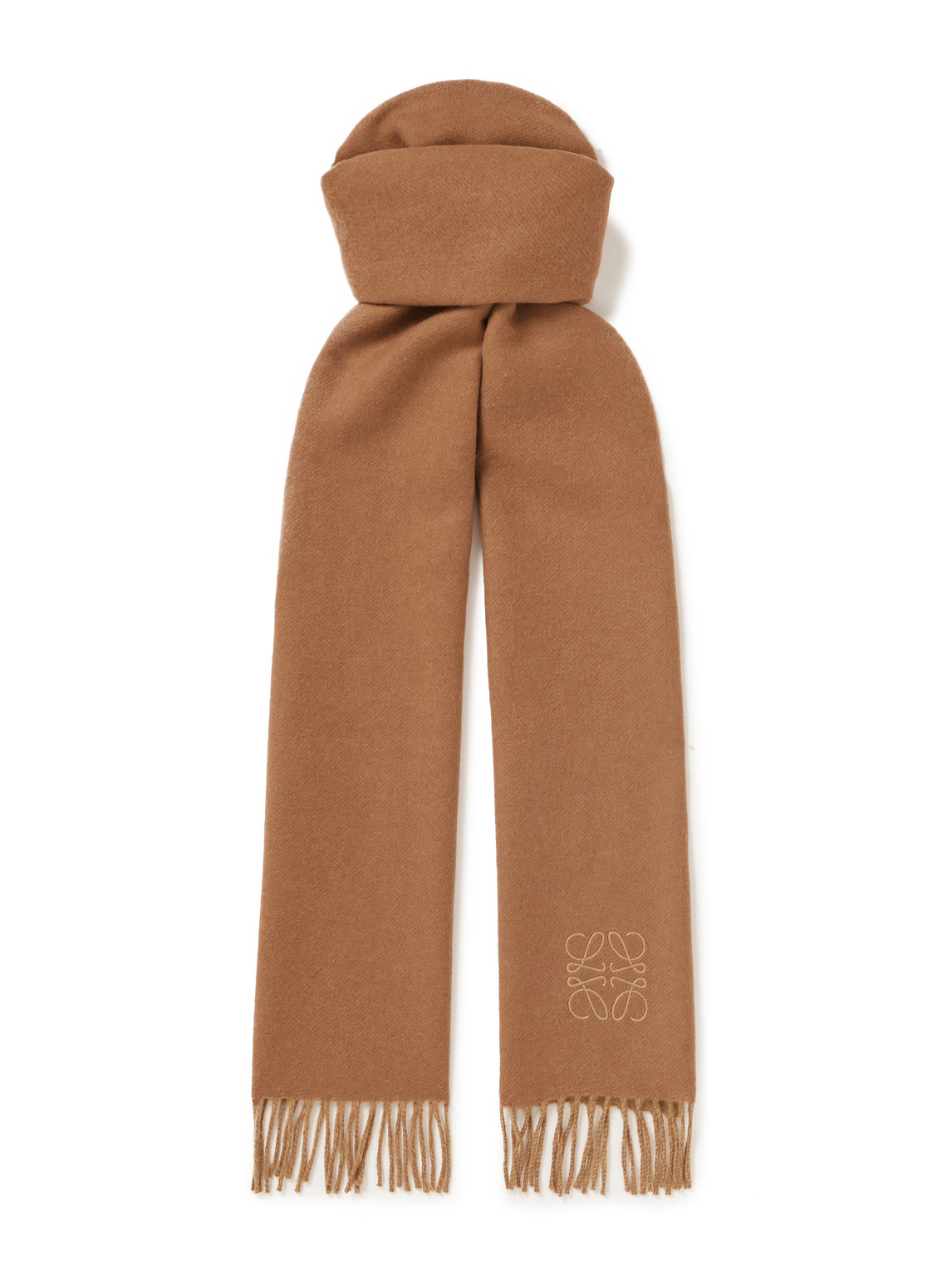 Loewe Fringed Logo-embroidered Two-tone Wool And Cashmere-blend Scarf In Neutrals