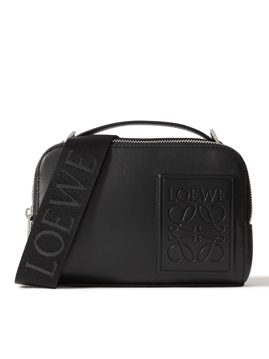 Loewe Mini Logo-debossed Leather Messenger Bag In Black